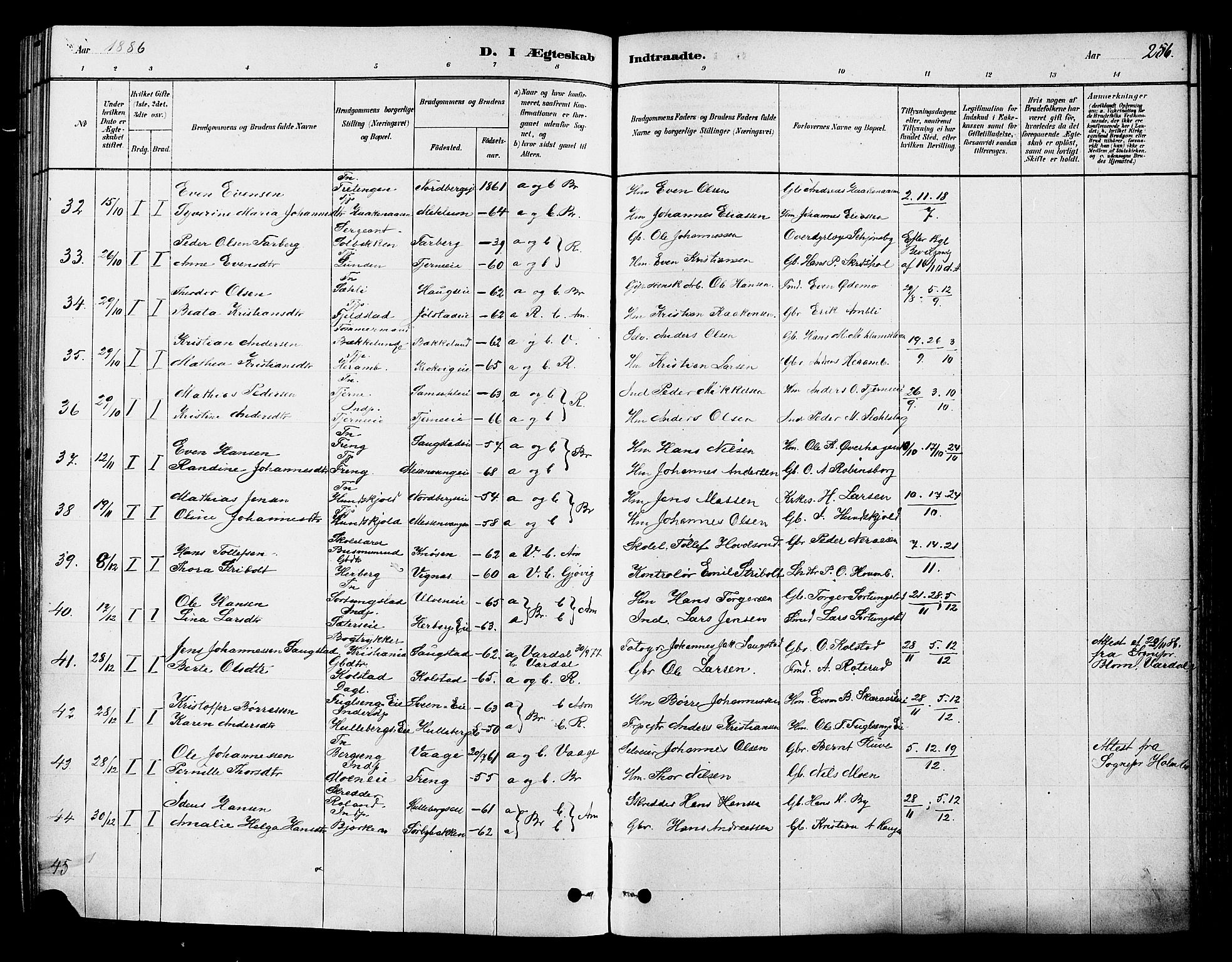 Ringsaker prestekontor, SAH/PREST-014/K/Ka/L0012: Parish register (official) no. 12, 1879-1890, p. 256