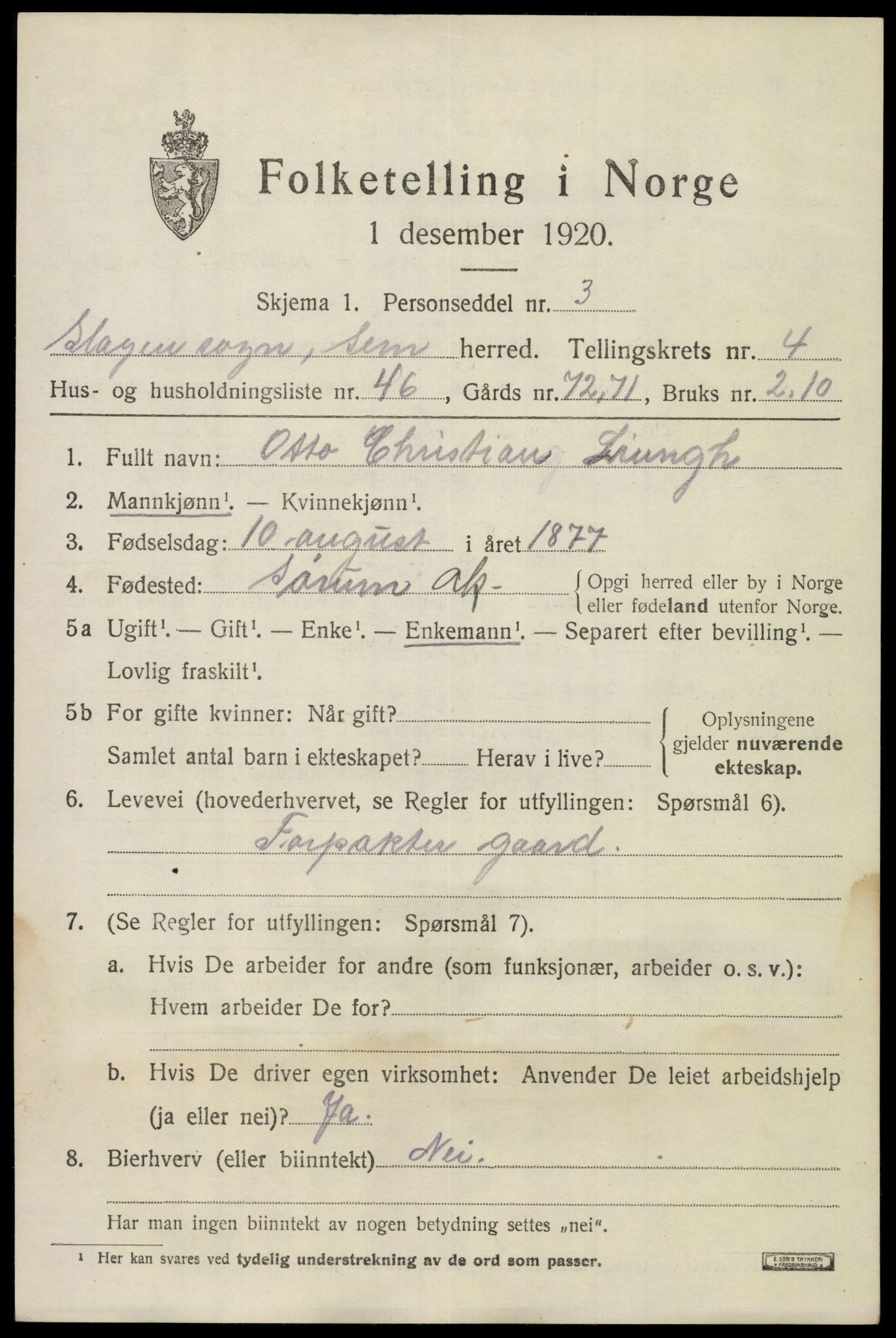 SAKO, 1920 census for Sem, 1920, p. 7565