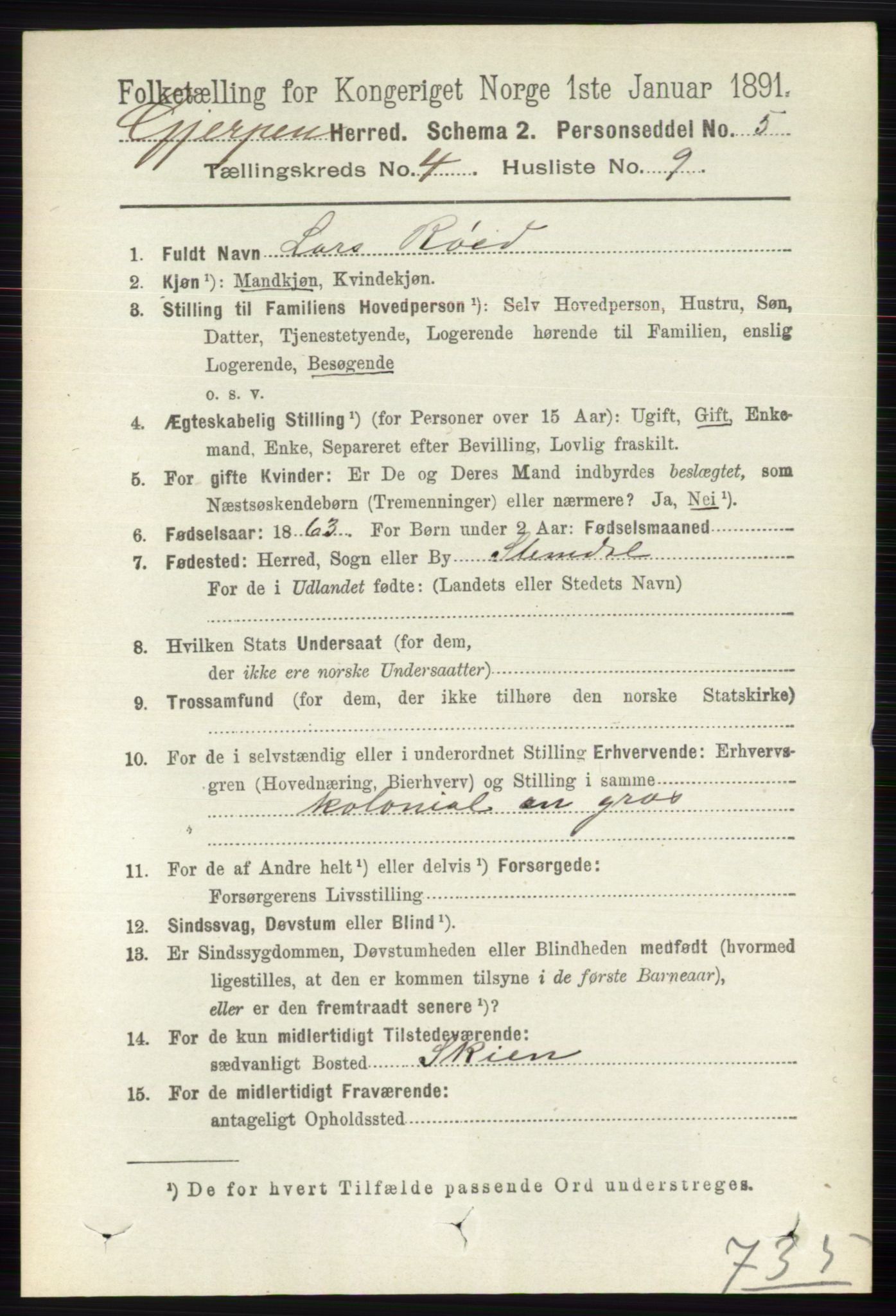 RA, 1891 census for 0812 Gjerpen, 1891, p. 1993