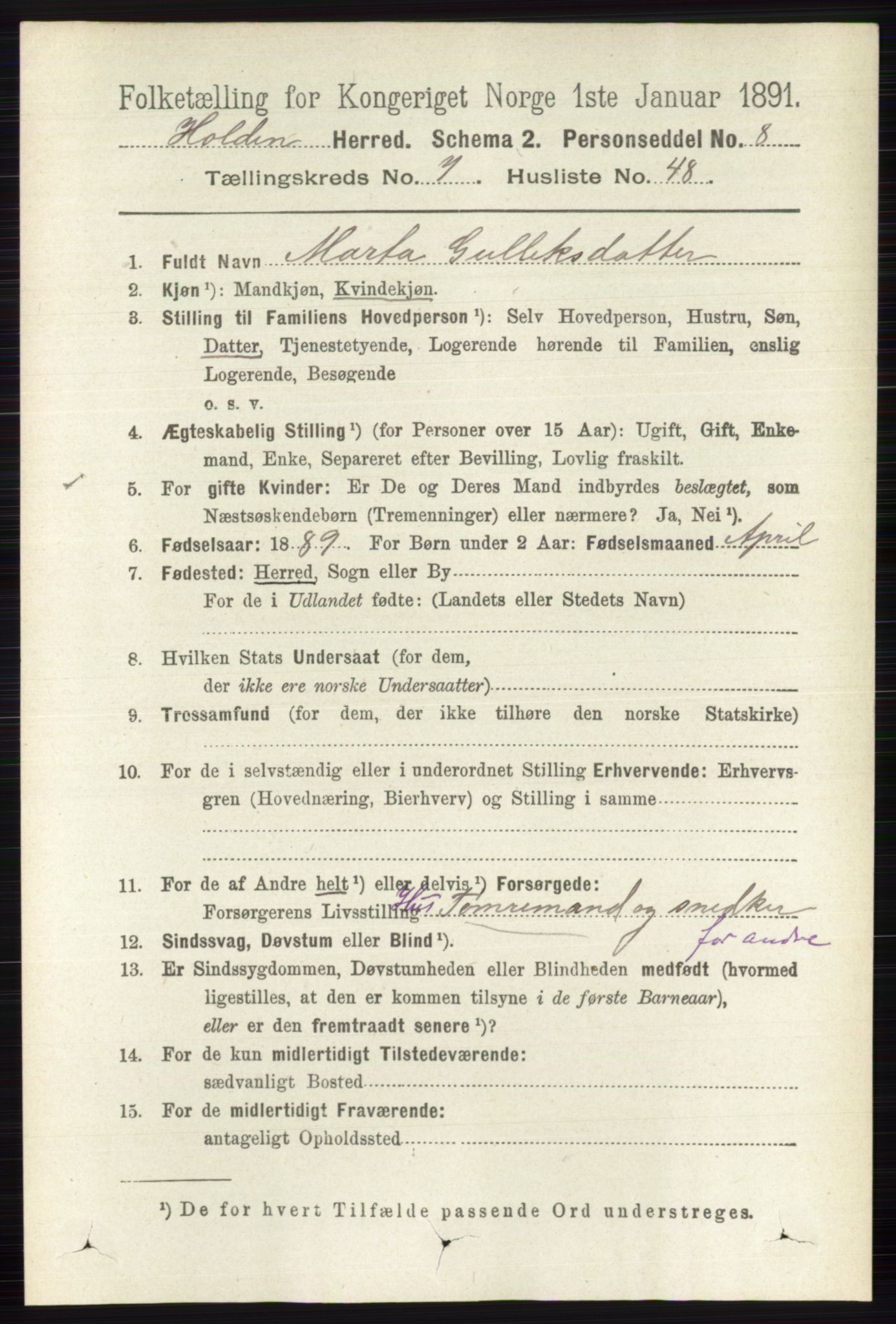 RA, 1891 census for 0819 Holla, 1891, p. 3566