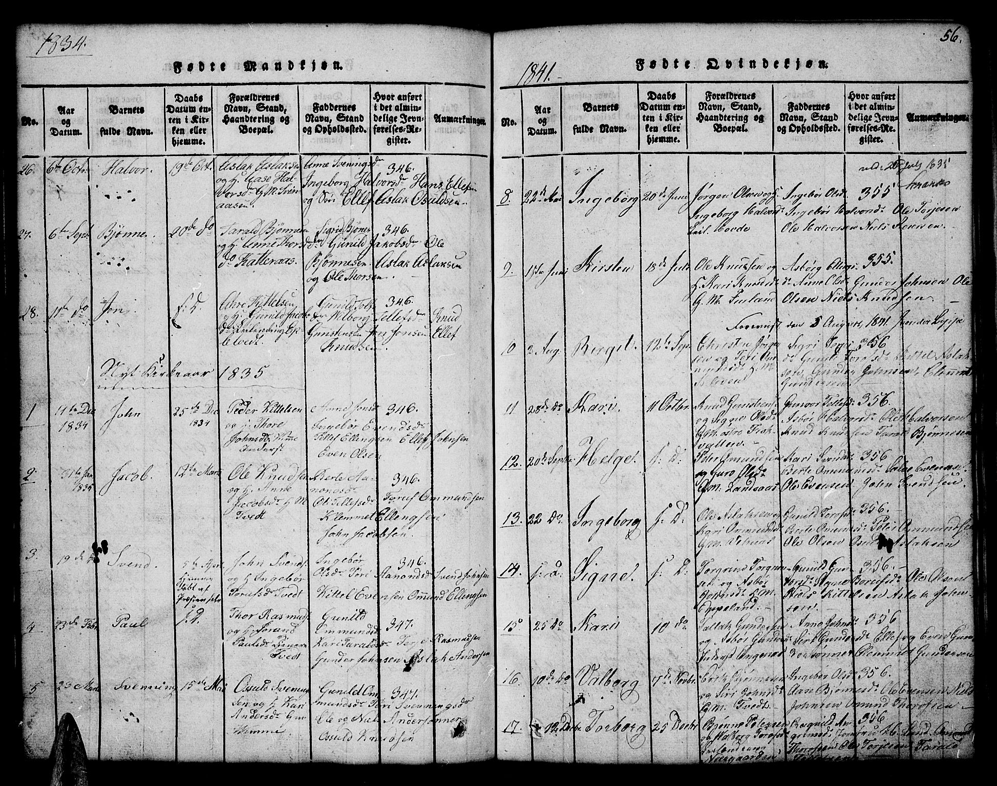 Åmli sokneprestkontor, AV/SAK-1111-0050/F/Fb/Fbc/L0001: Parish register (copy) no. B 1, 1816-1867, p. 56