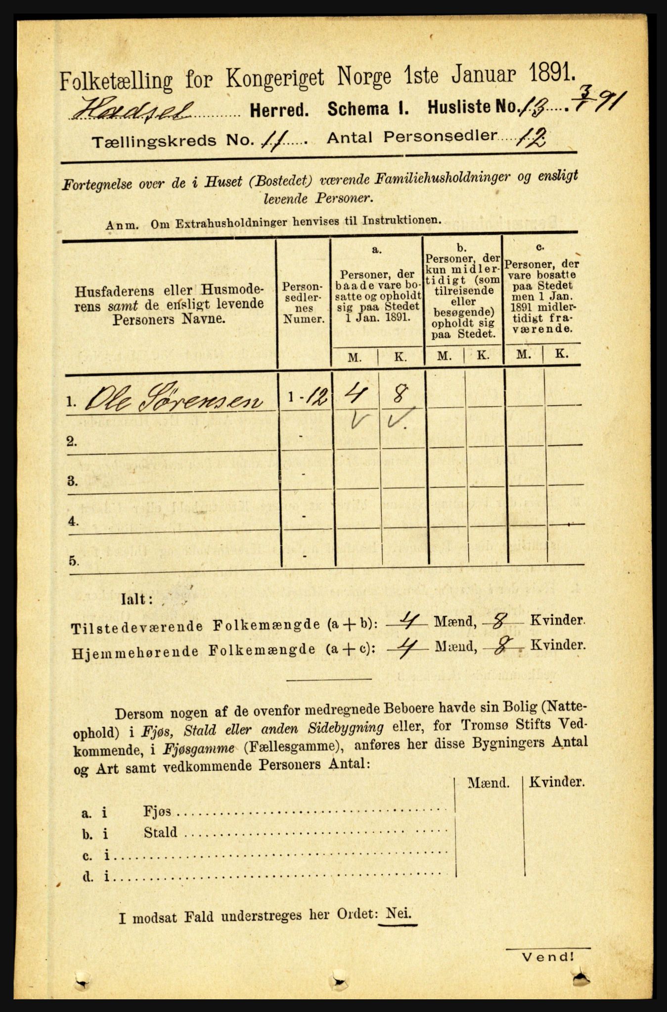 RA, 1891 census for 1866 Hadsel, 1891, p. 4655