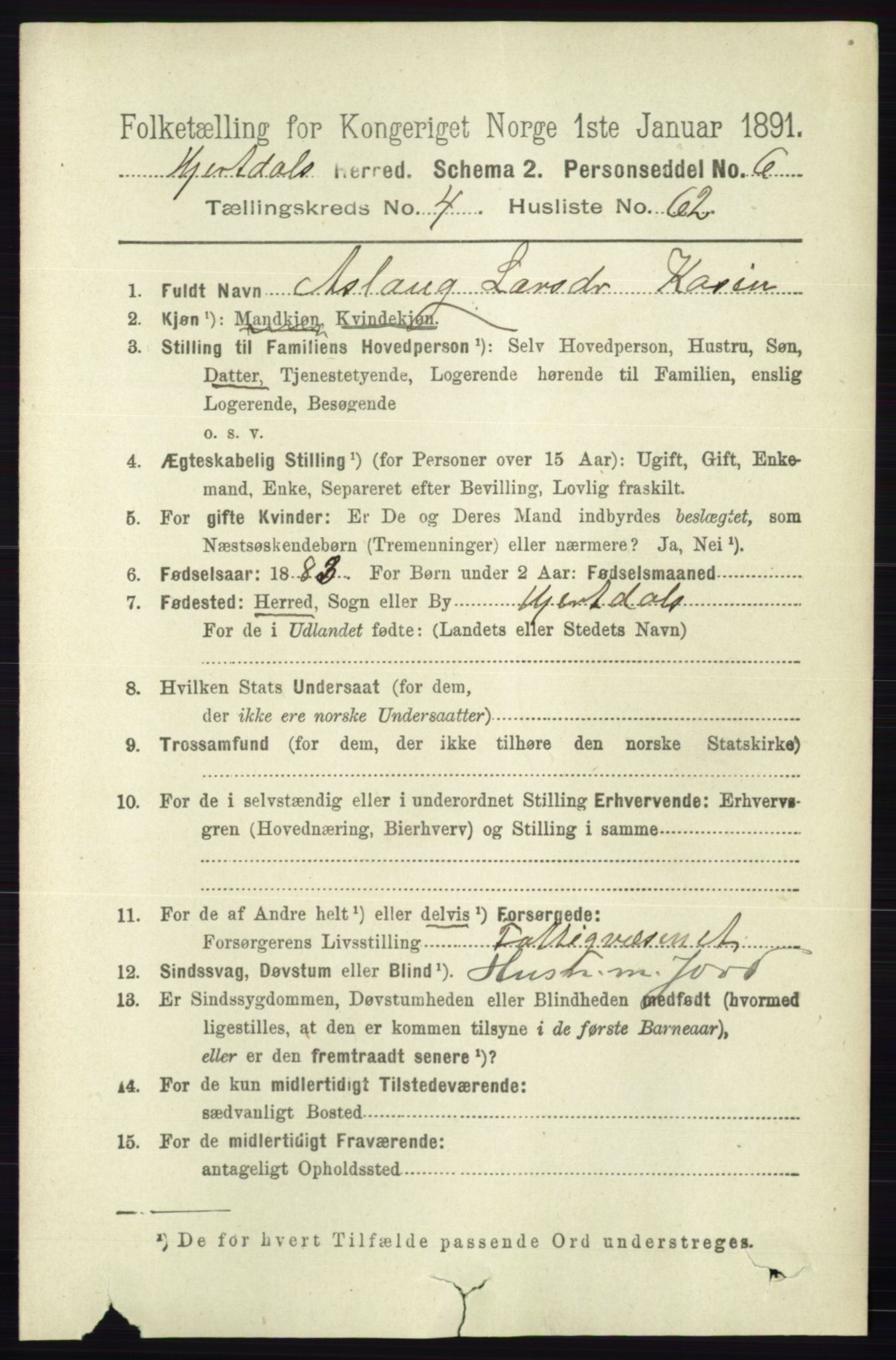 RA, 1891 census for 0827 Hjartdal, 1891, p. 1740