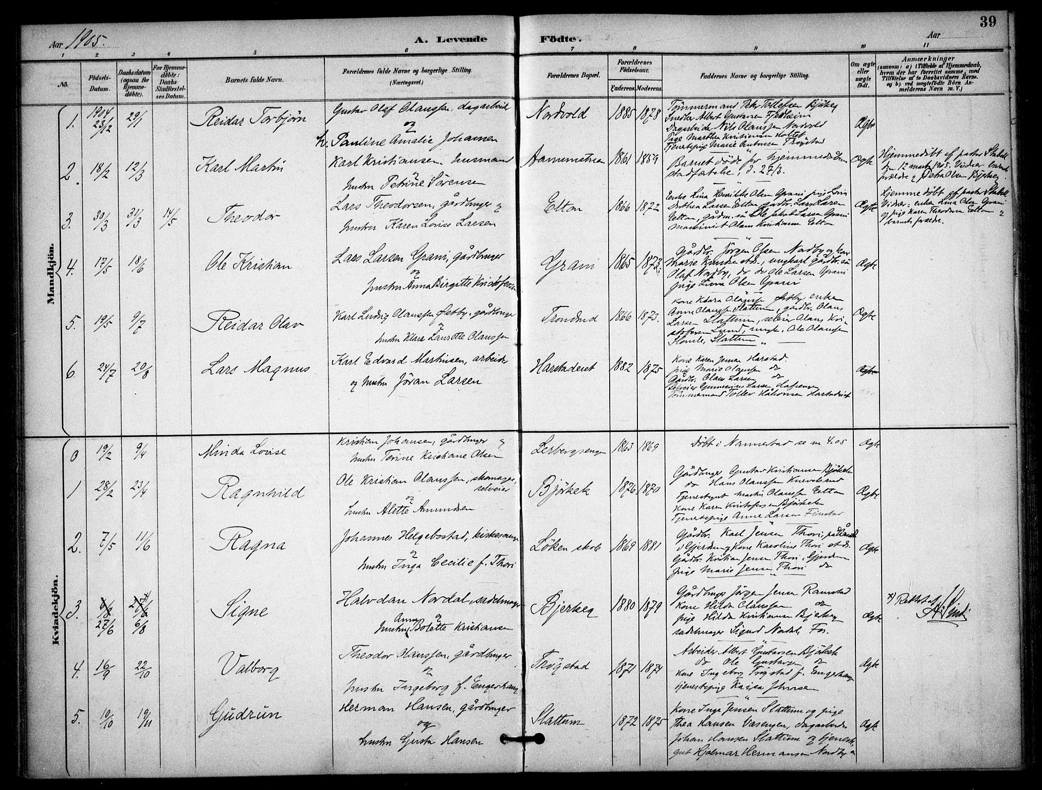 Nannestad prestekontor Kirkebøker, SAO/A-10414a/F/Fb/L0002: Parish register (official) no. II 2, 1891-1909, p. 39