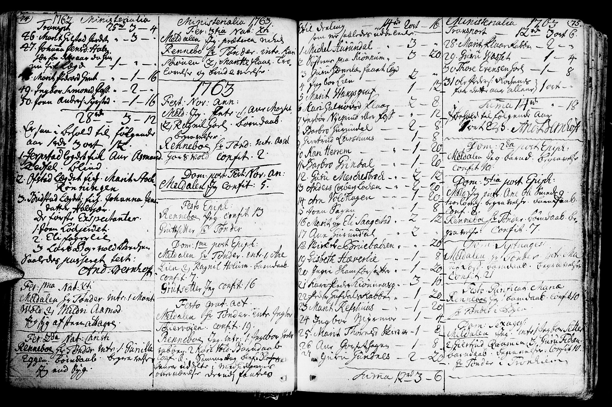 Ministerialprotokoller, klokkerbøker og fødselsregistre - Sør-Trøndelag, SAT/A-1456/672/L0851: Parish register (official) no. 672A04, 1751-1775, p. 74-75