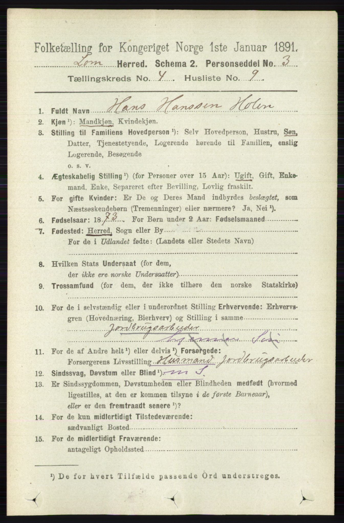 RA, 1891 census for 0514 Lom, 1891, p. 1547