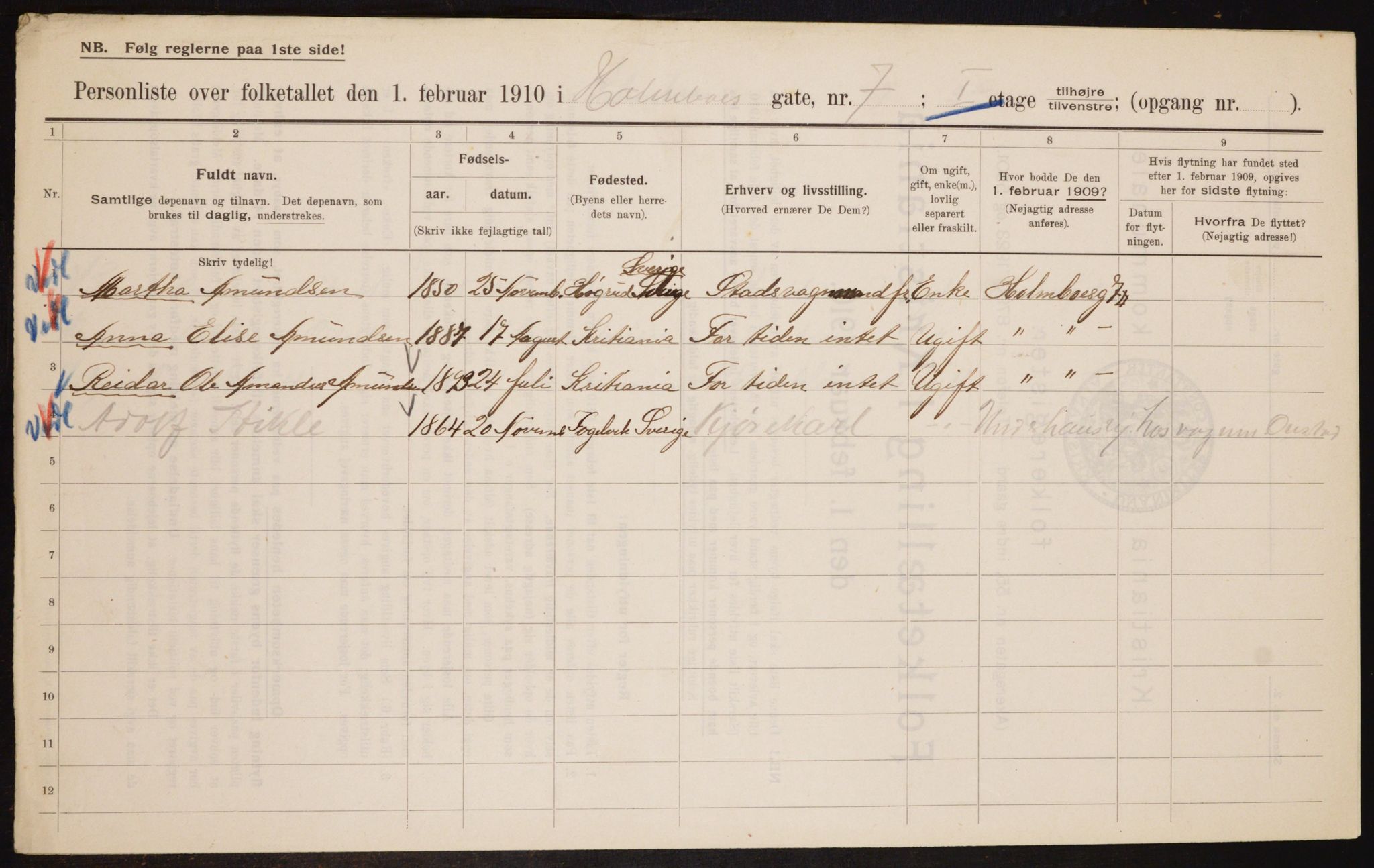 OBA, Municipal Census 1910 for Kristiania, 1910, p. 40042