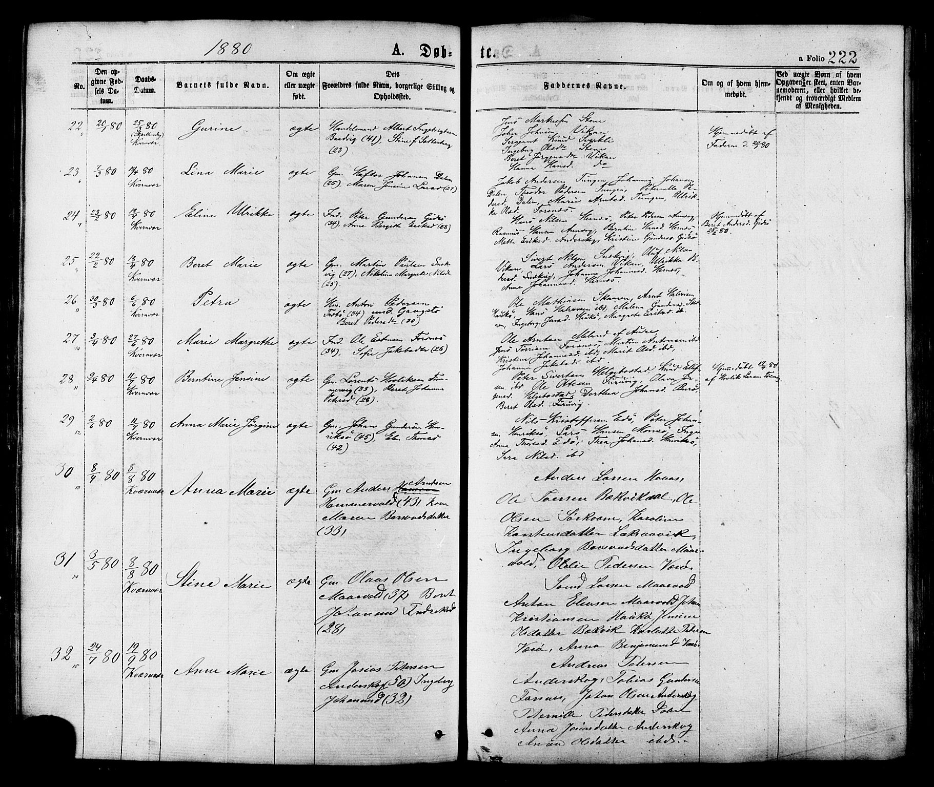 Ministerialprotokoller, klokkerbøker og fødselsregistre - Sør-Trøndelag, AV/SAT-A-1456/634/L0532: Parish register (official) no. 634A08, 1871-1881, p. 222