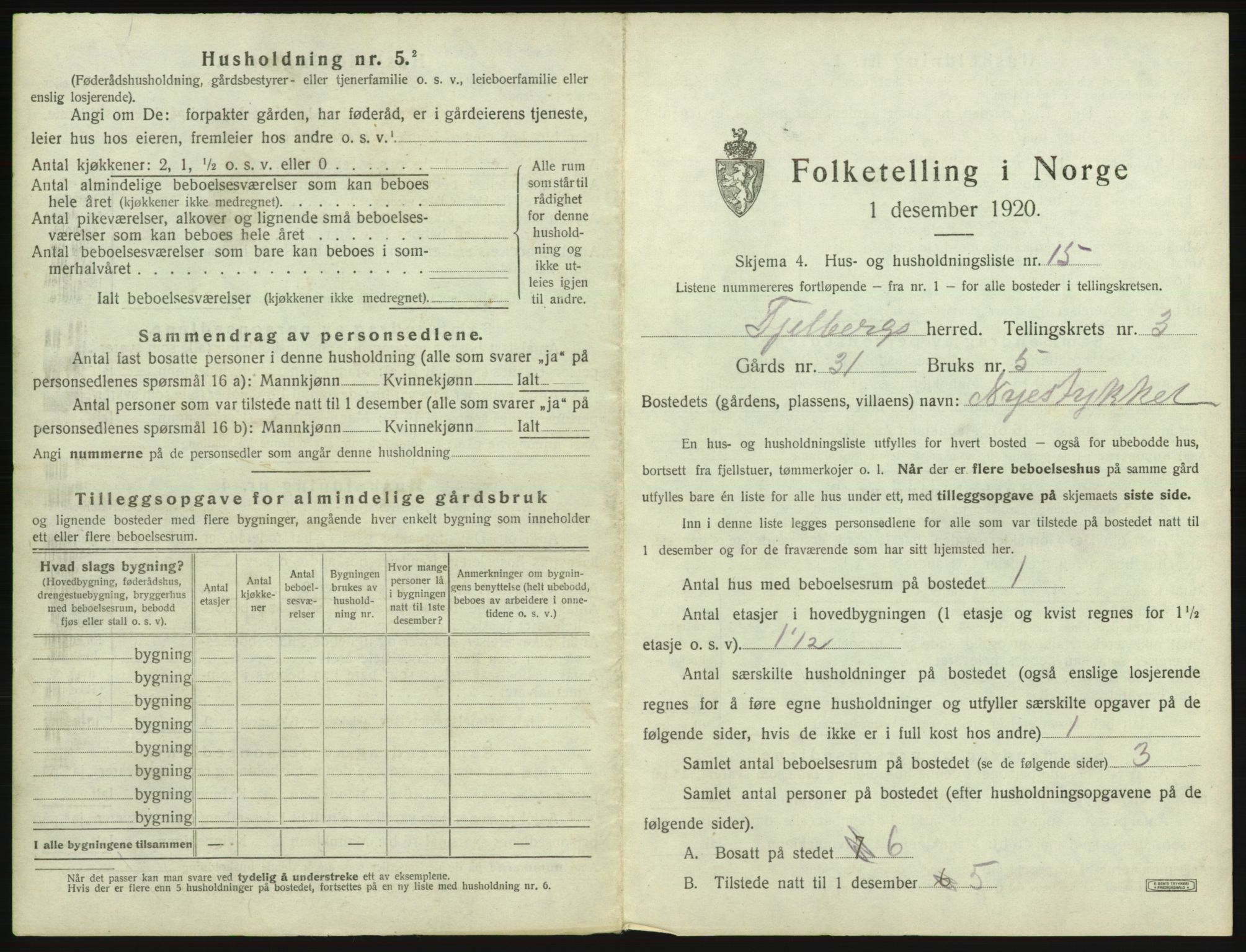 SAB, 1920 census for Fjelberg, 1920, p. 153