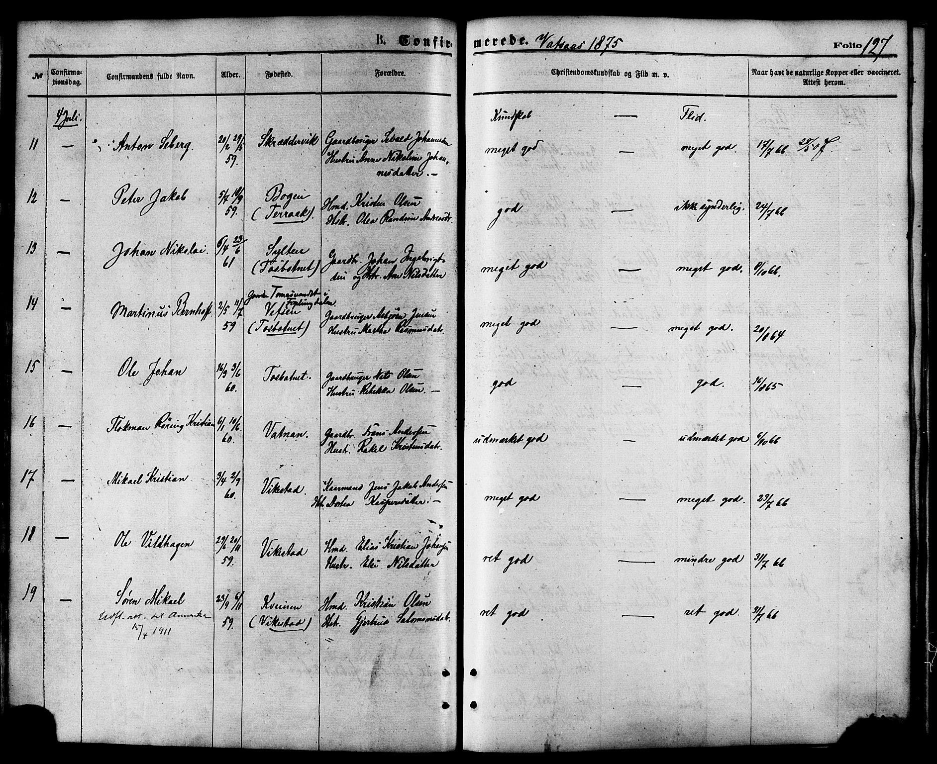 Ministerialprotokoller, klokkerbøker og fødselsregistre - Nordland, AV/SAT-A-1459/810/L0148: Parish register (official) no. 810A09 /1, 1874-1884, p. 127