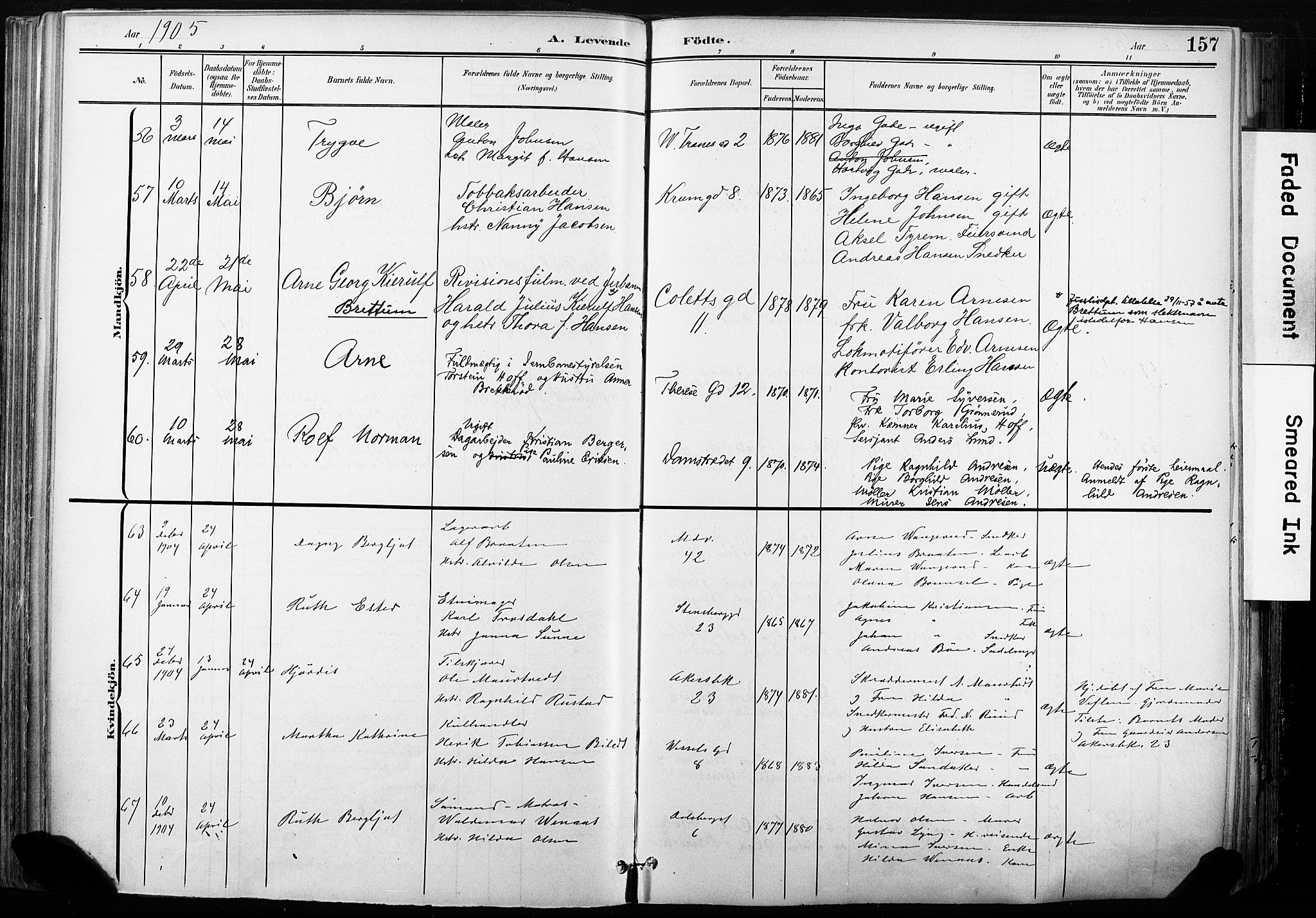 Gamle Aker prestekontor Kirkebøker, SAO/A-10617a/F/L0013: Parish register (official) no. 13, 1901-1908, p. 157