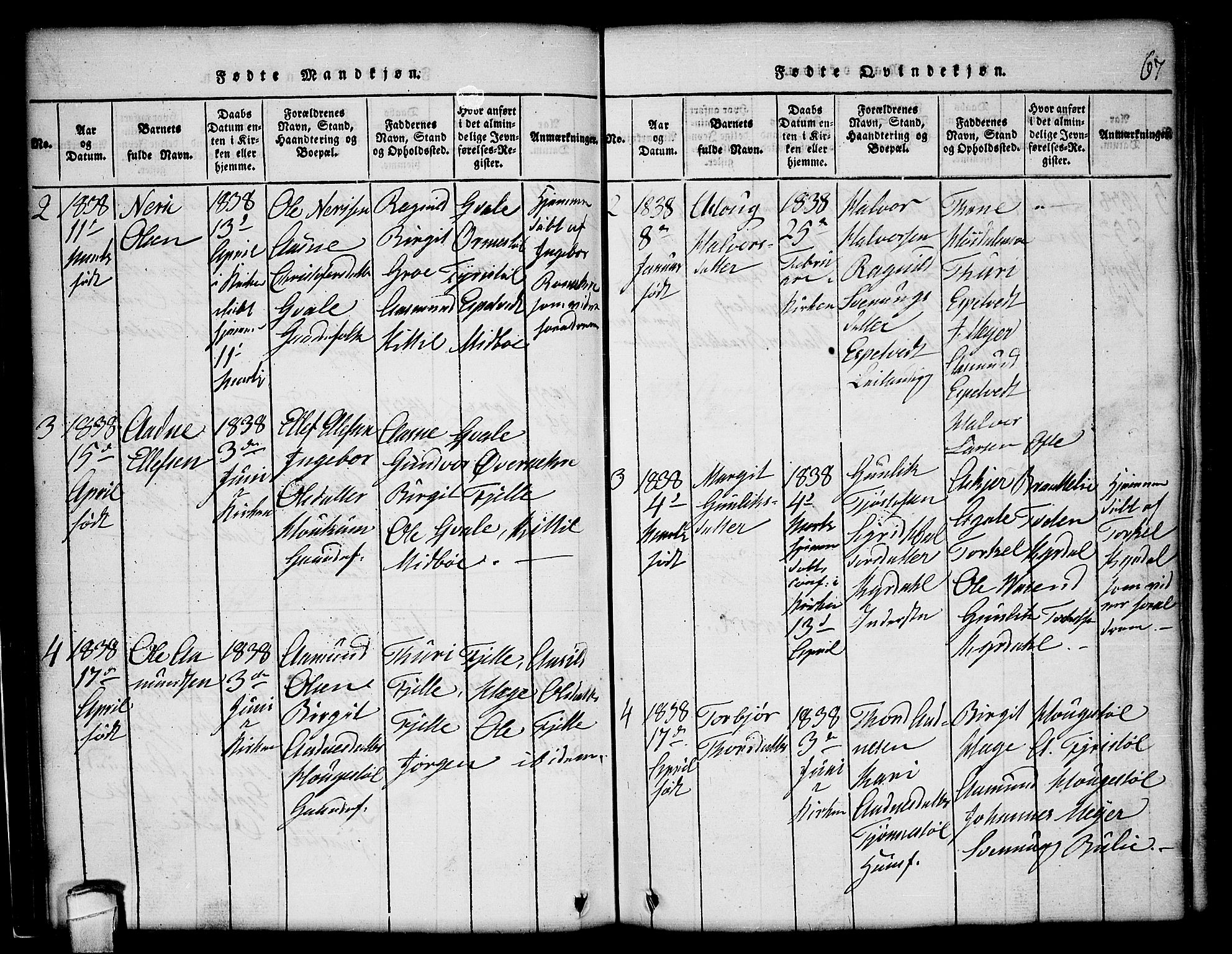 Lårdal kirkebøker, SAKO/A-284/G/Gc/L0001: Parish register (copy) no. III 1, 1815-1854, p. 67