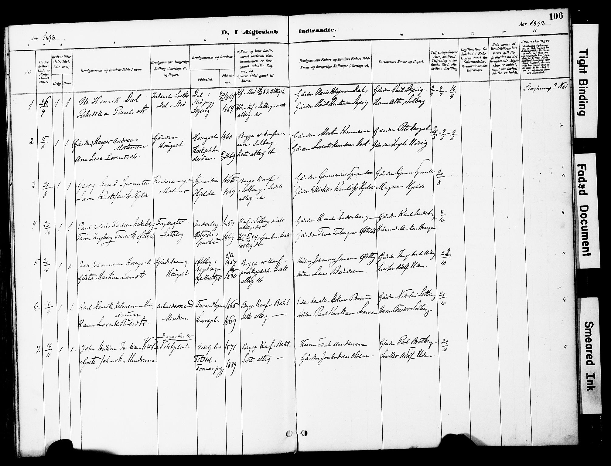Ministerialprotokoller, klokkerbøker og fødselsregistre - Nord-Trøndelag, SAT/A-1458/741/L0396: Parish register (official) no. 741A10, 1889-1901, p. 106