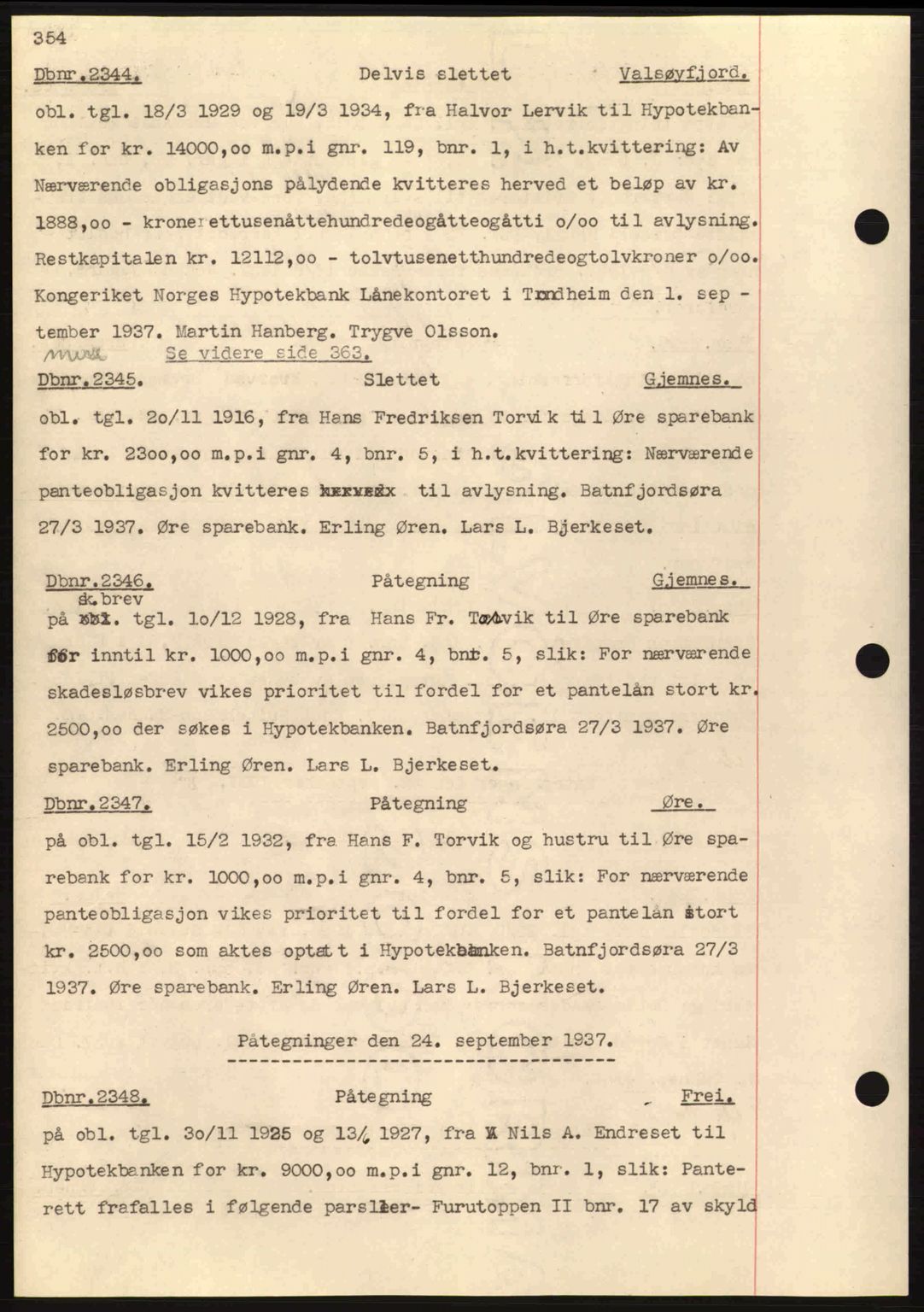 Nordmøre sorenskriveri, AV/SAT-A-4132/1/2/2Ca: Mortgage book no. C80, 1936-1939, Diary no: : 2344/1937