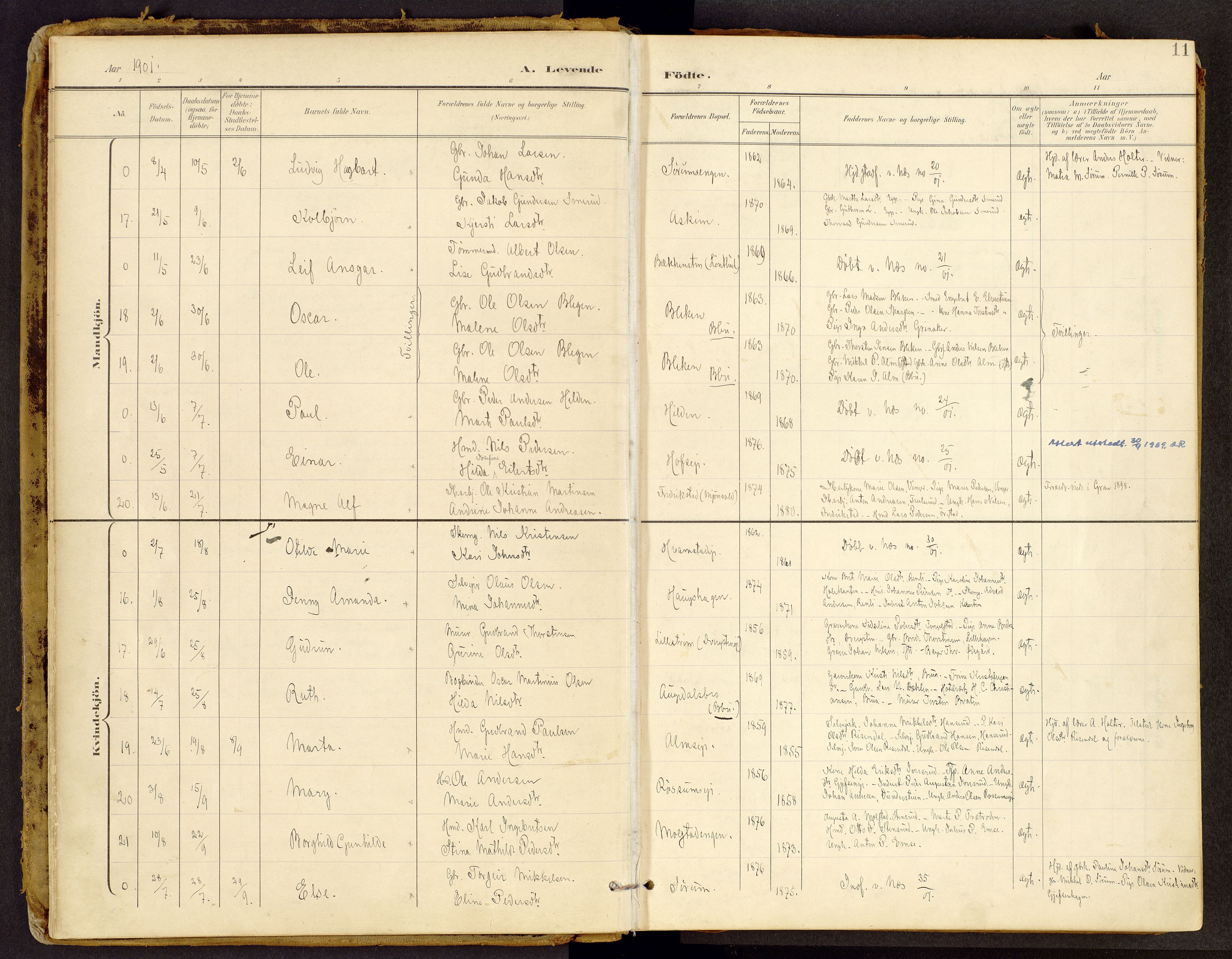 Brandbu prestekontor, SAH/PREST-114/H/Ha/Haa/L0002: Parish register (official) no. 2, 1899-1914, p. 11