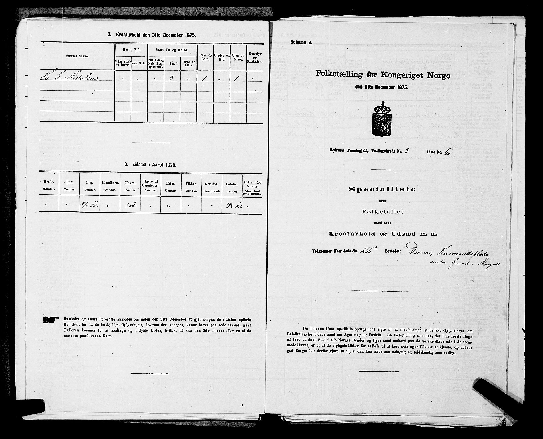 SAKO, 1875 census for 0727P Hedrum, 1875, p. 337