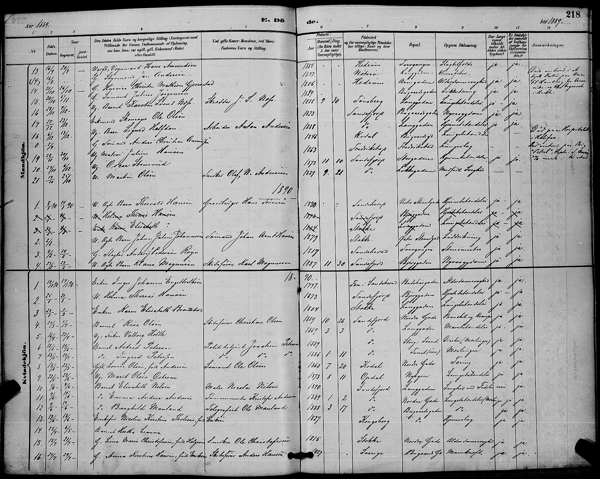 Sandefjord kirkebøker, SAKO/A-315/G/Ga/L0001: Parish register (copy) no. 1, 1885-1903, p. 218