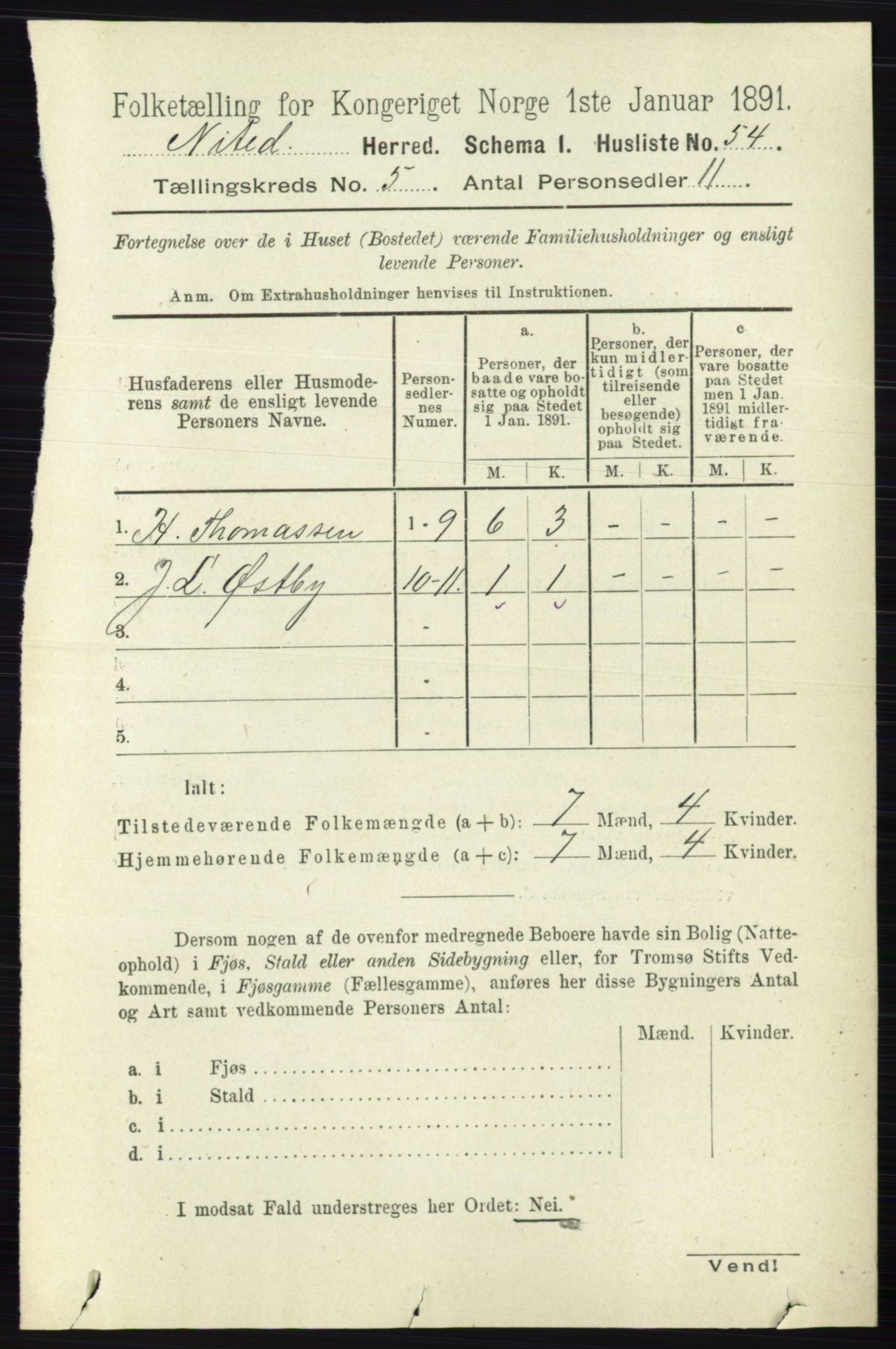 RA, 1891 census for 0233 Nittedal, 1891, p. 2170