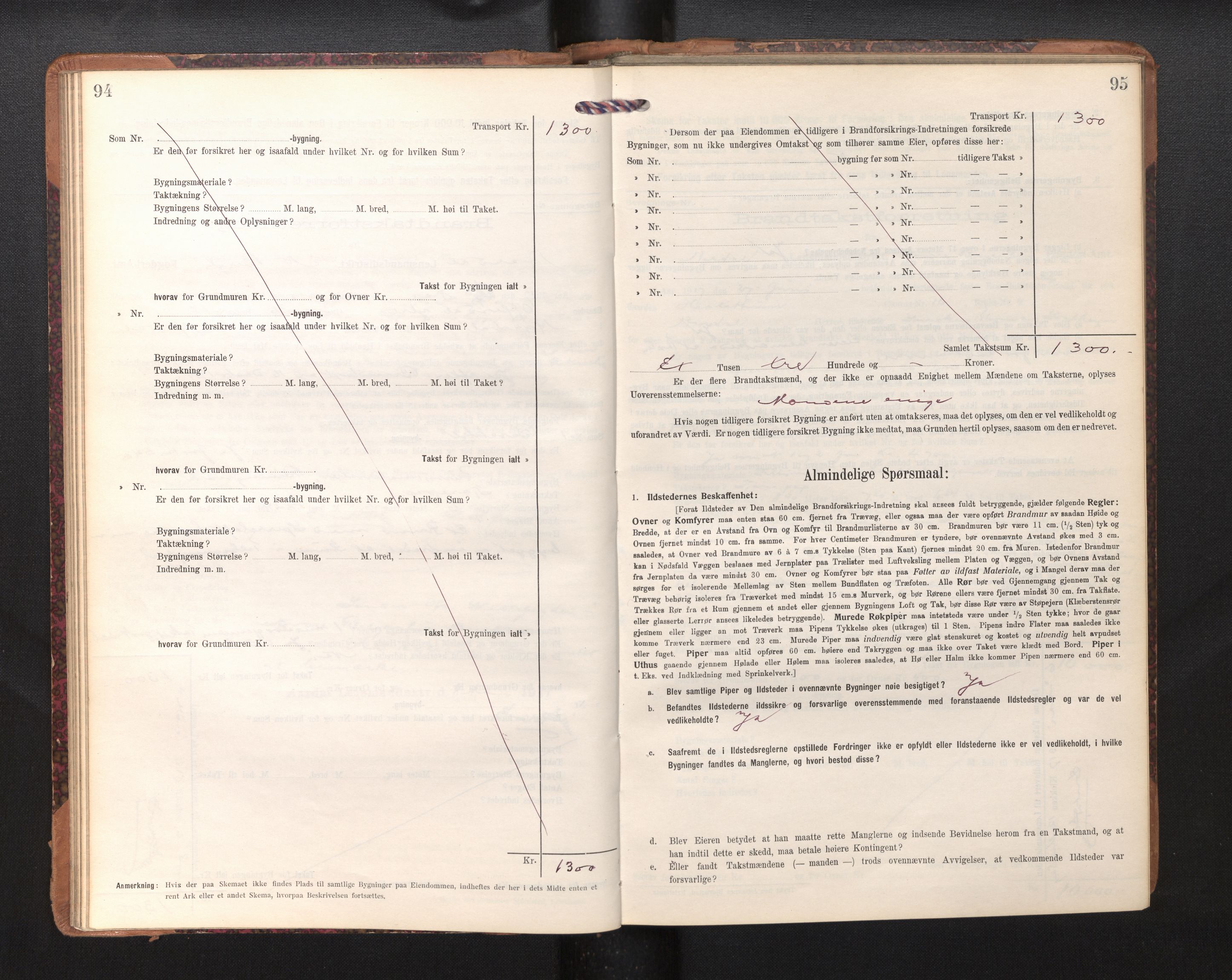 Lensmannen i Årdal, AV/SAB-A-30501/0012/L0009: Branntakstprotokoll, skjematakst, 1914-1926, p. 94-95