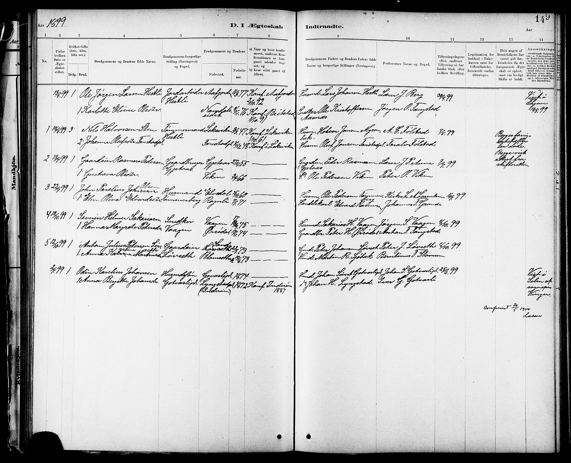Ministerialprotokoller, klokkerbøker og fødselsregistre - Nord-Trøndelag, AV/SAT-A-1458/744/L0423: Parish register (copy) no. 744C02, 1886-1905, p. 149
