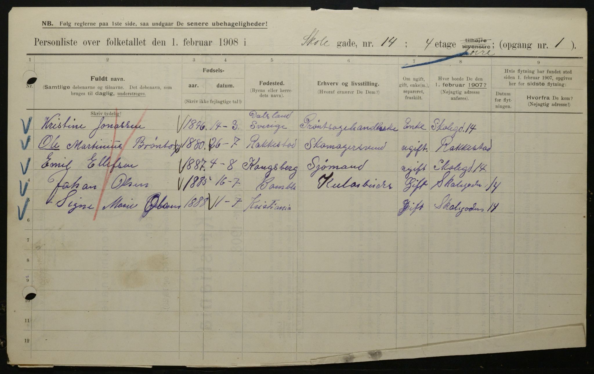 OBA, Municipal Census 1908 for Kristiania, 1908, p. 86719