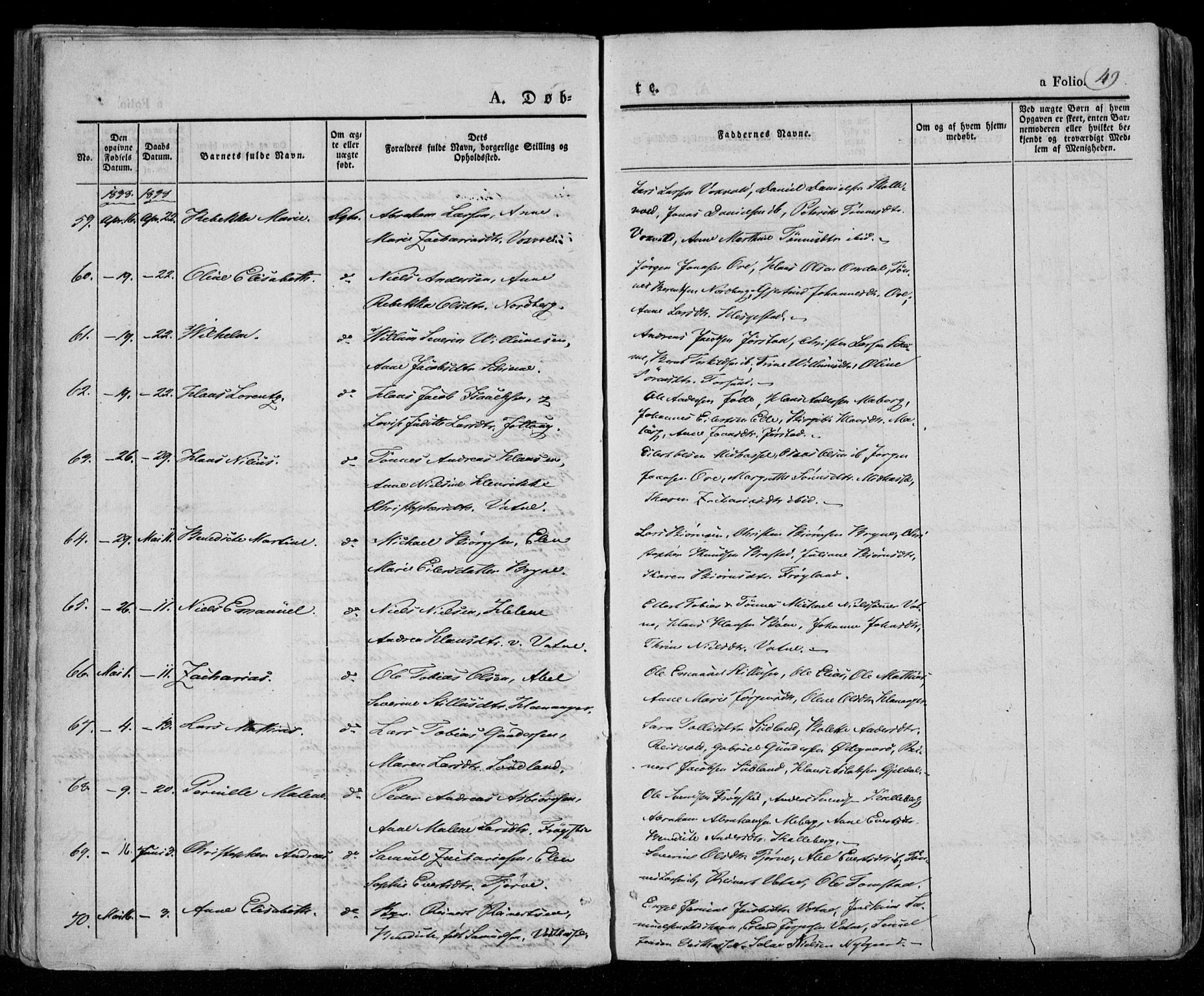 Lista sokneprestkontor, AV/SAK-1111-0027/F/Fa/L0009: Parish register (official) no. A 9, 1835-1846, p. 49