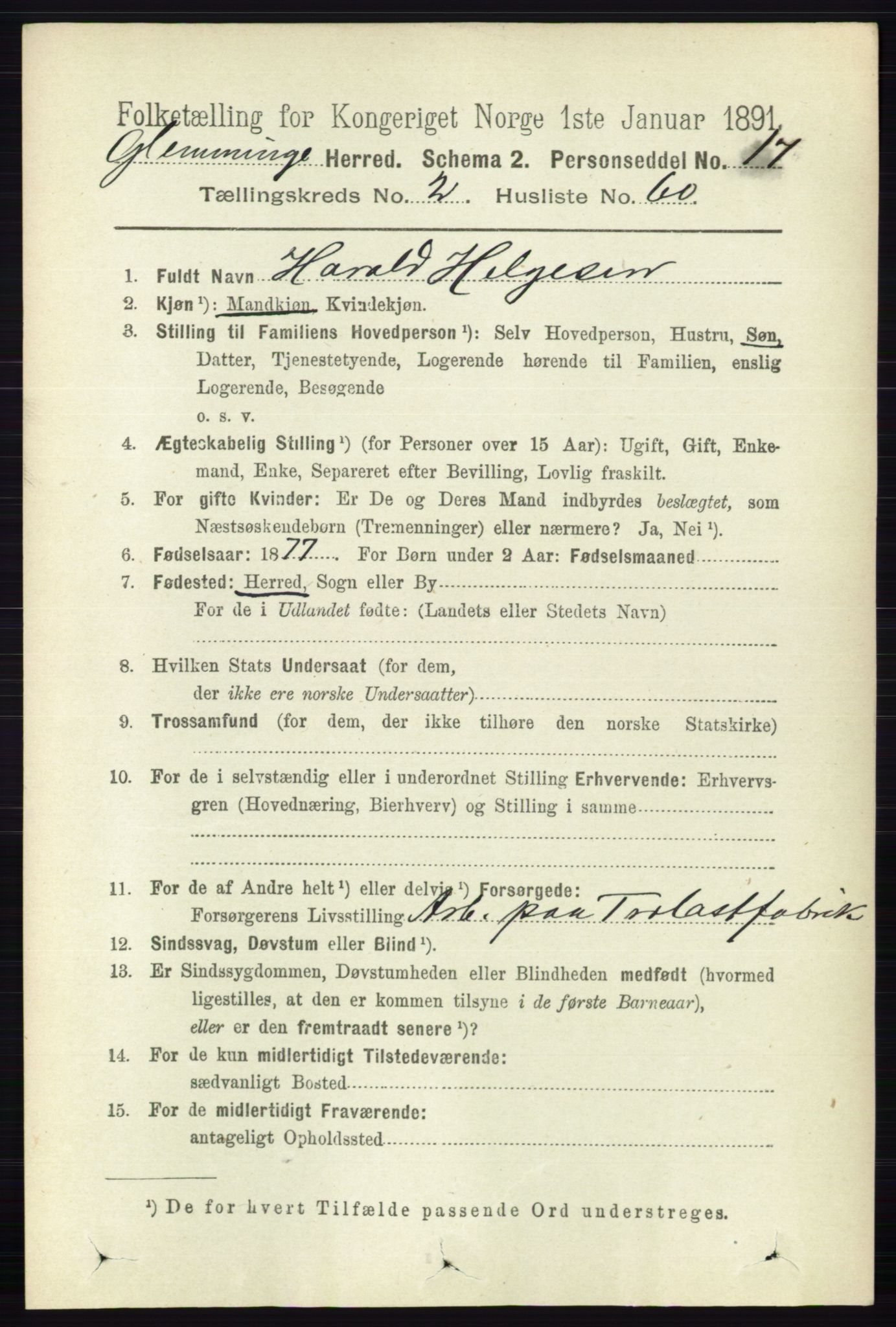 RA, 1891 census for 0132 Glemmen, 1891, p. 1045