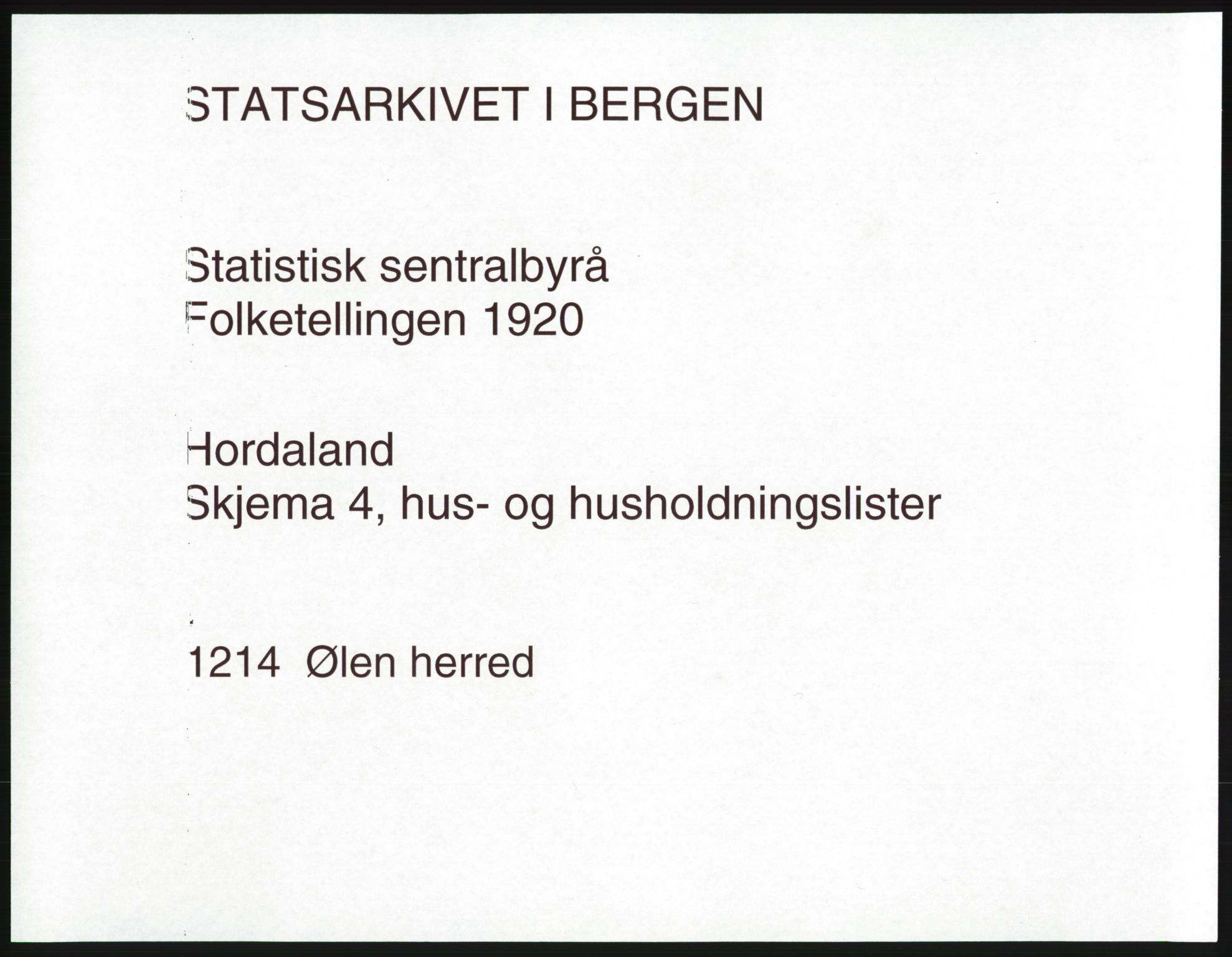 SAB, 1920 census for Ølen, 1920, p. 33