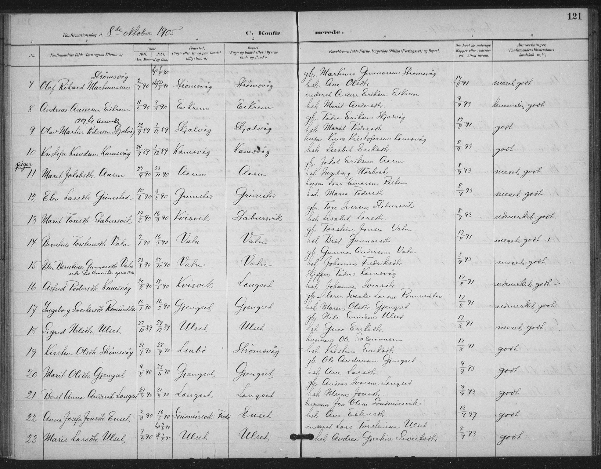 Ministerialprotokoller, klokkerbøker og fødselsregistre - Møre og Romsdal, AV/SAT-A-1454/587/L1000: Parish register (official) no. 587A02, 1887-1910, p. 121