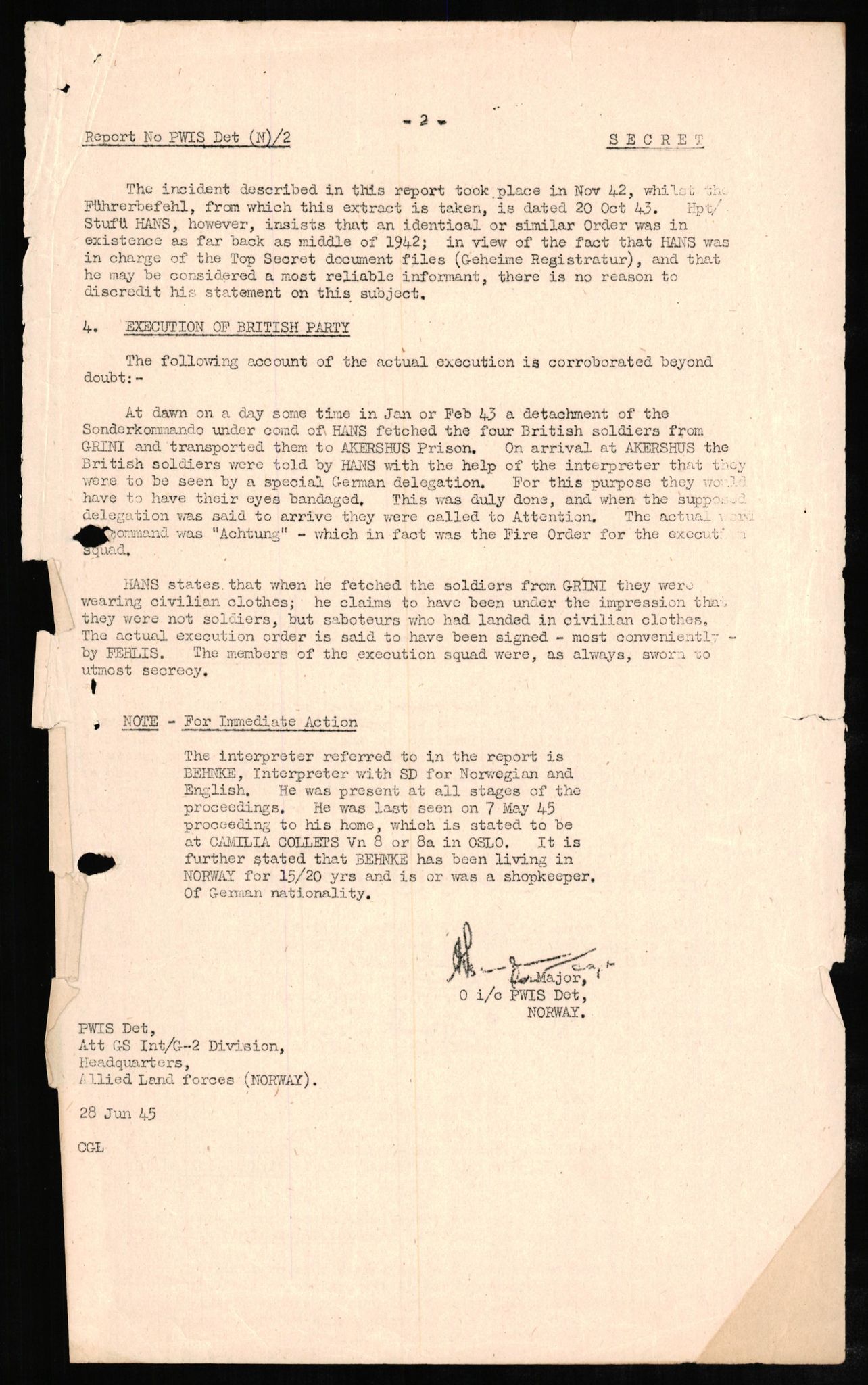 Forsvaret, Forsvarets overkommando II, RA/RAFA-3915/D/Db/L0007: CI Questionaires. Tyske okkupasjonsstyrker i Norge. Tyskere., 1945-1946, p. 263