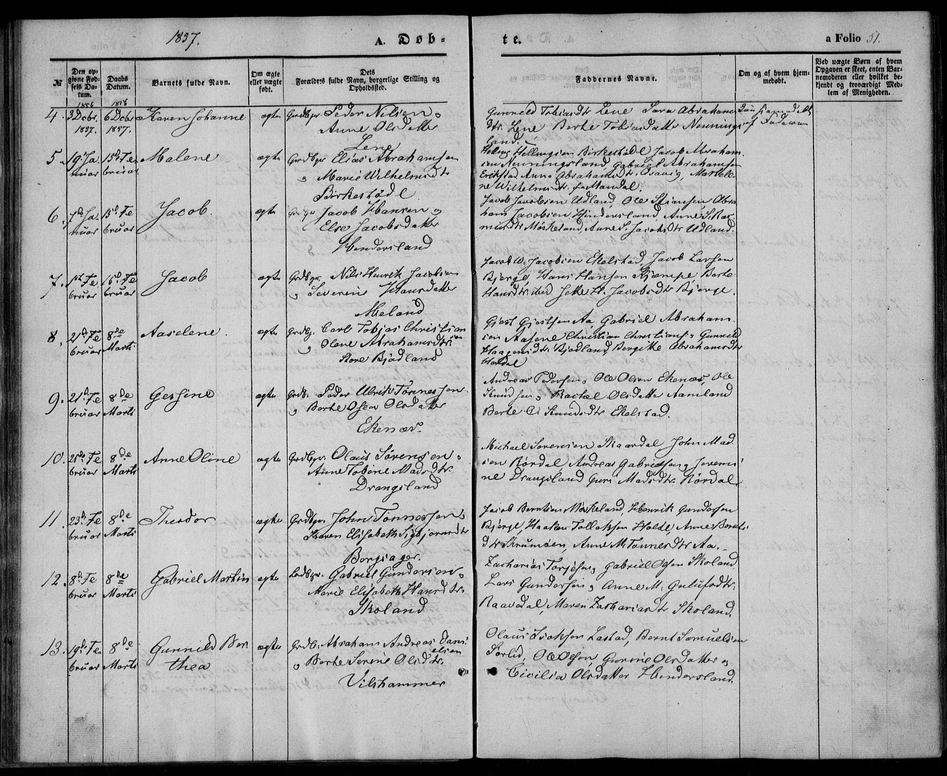 Lyngdal sokneprestkontor, SAK/1111-0029/F/Fa/Fac/L0009: Parish register (official) no. A 9, 1852-1864, p. 51