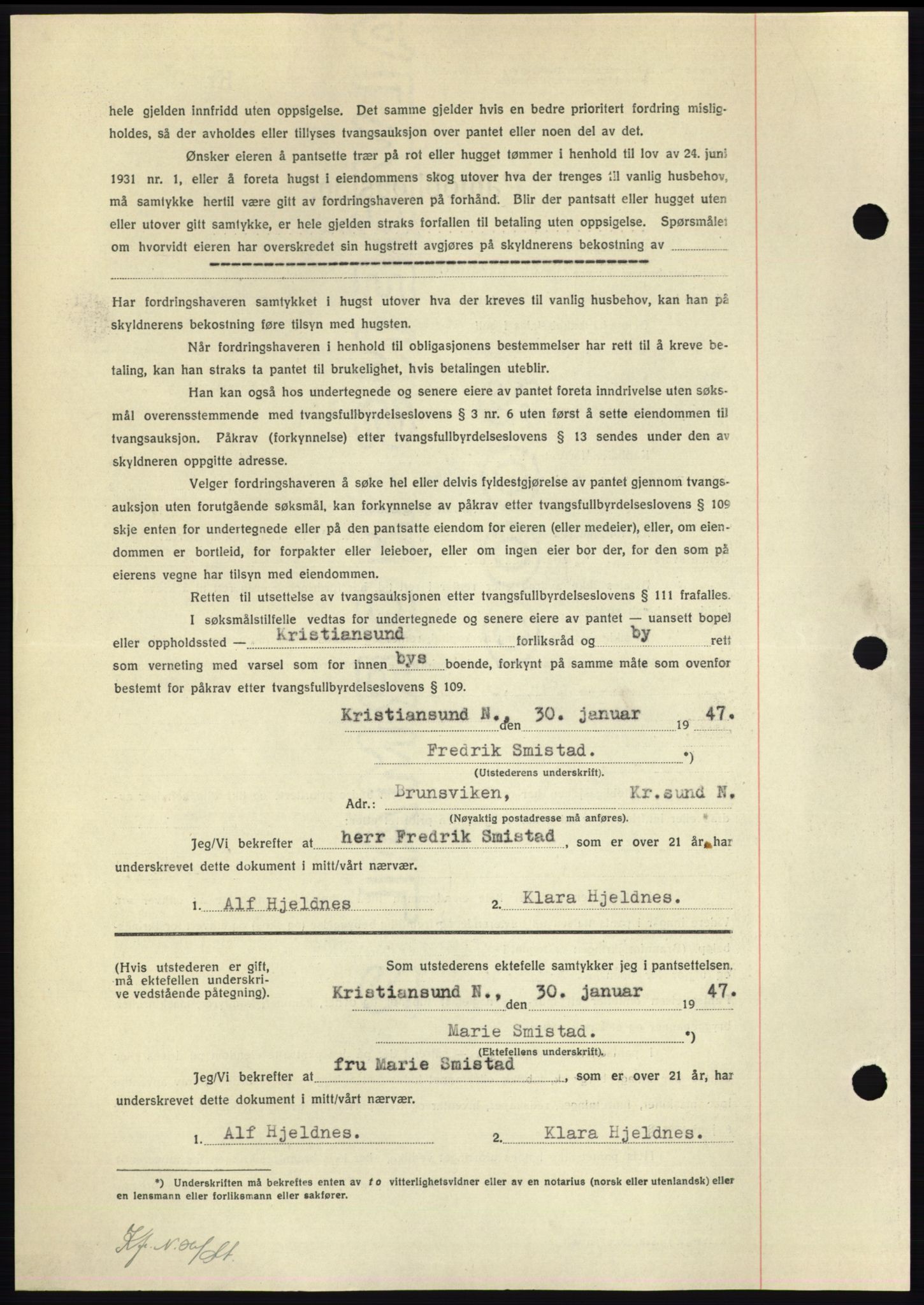 Nordmøre sorenskriveri, AV/SAT-A-4132/1/2/2Ca: Mortgage book no. B95, 1946-1947, Diary no: : 258/1947