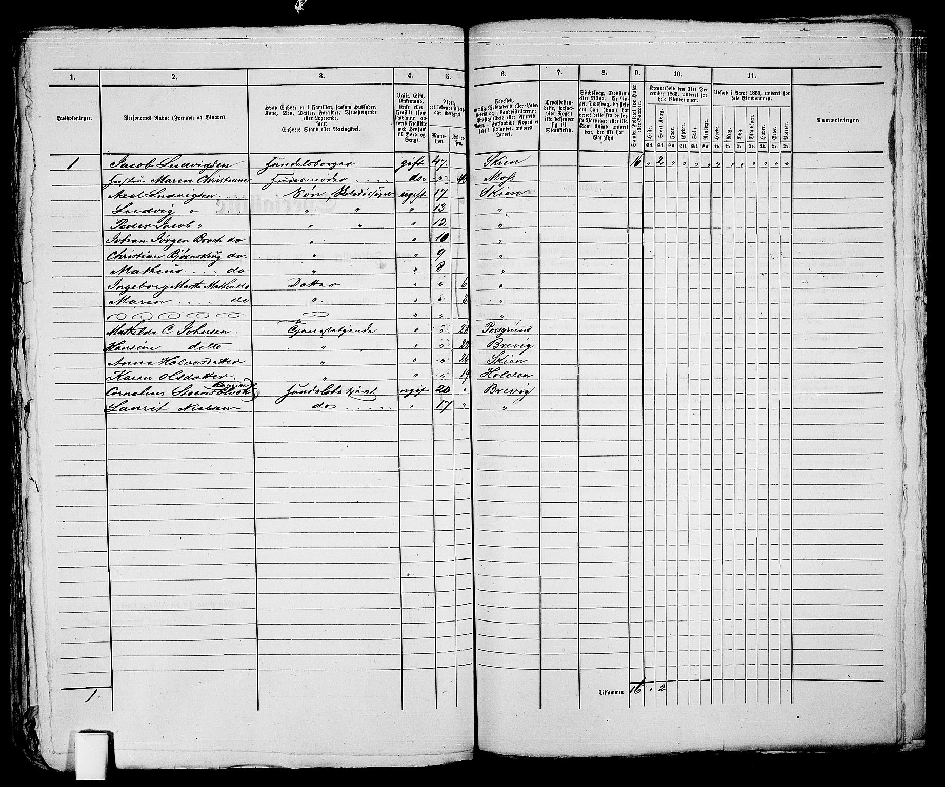 RA, 1865 census for Skien, 1865, p. 363