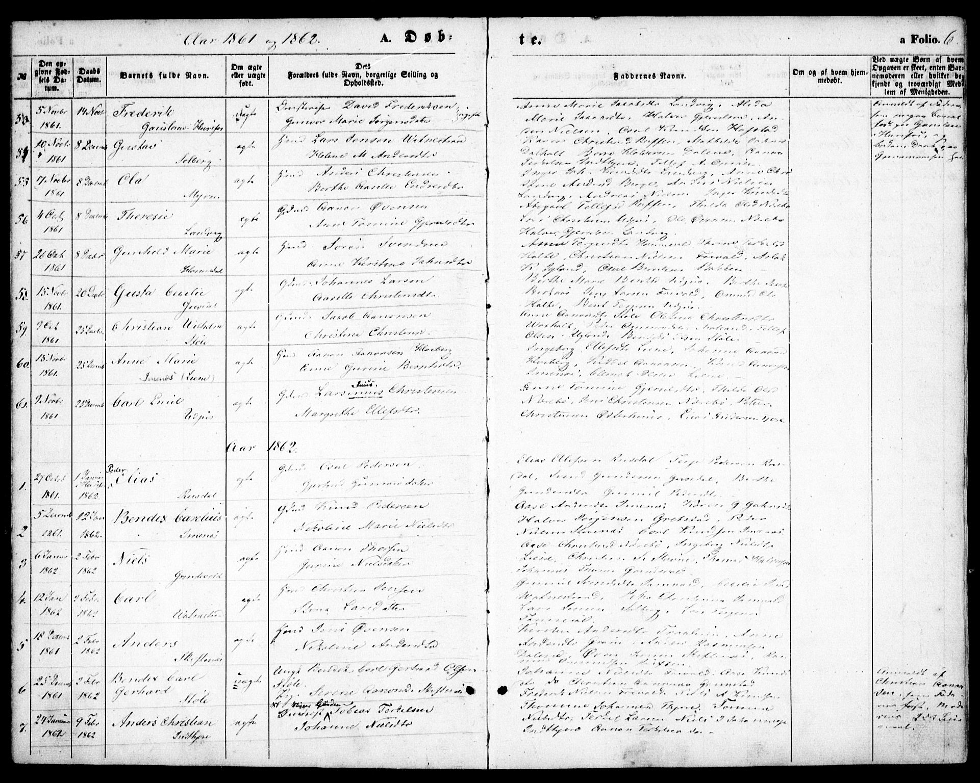 Hommedal sokneprestkontor, AV/SAK-1111-0023/F/Fa/Fab/L0005: Parish register (official) no. A 5, 1861-1877, p. 6