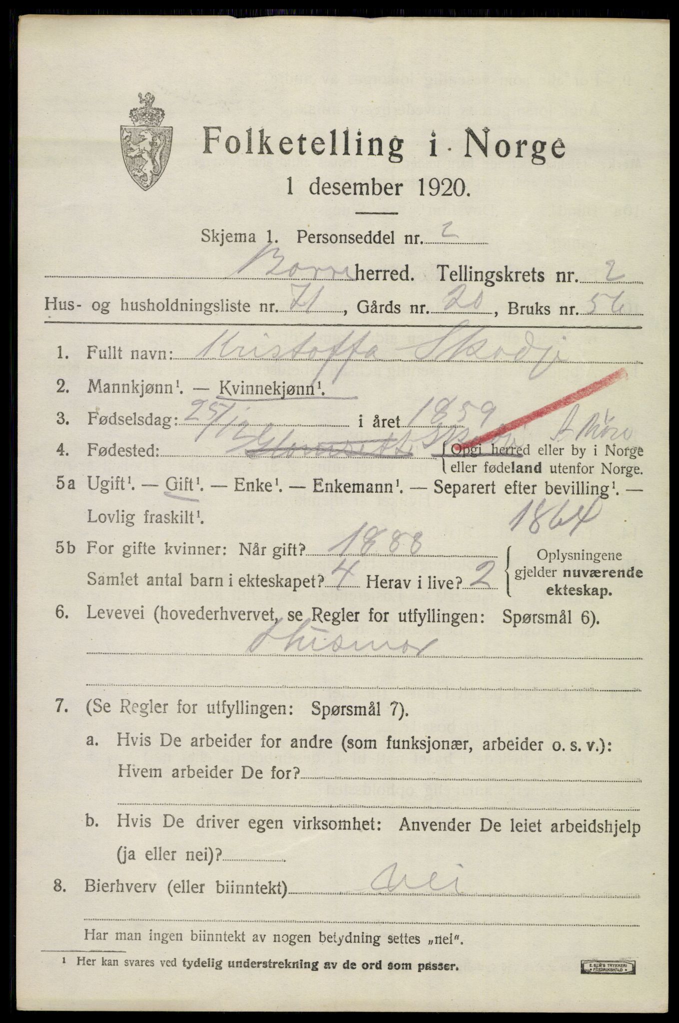 SAKO, 1920 census for Borre, 1920, p. 4982