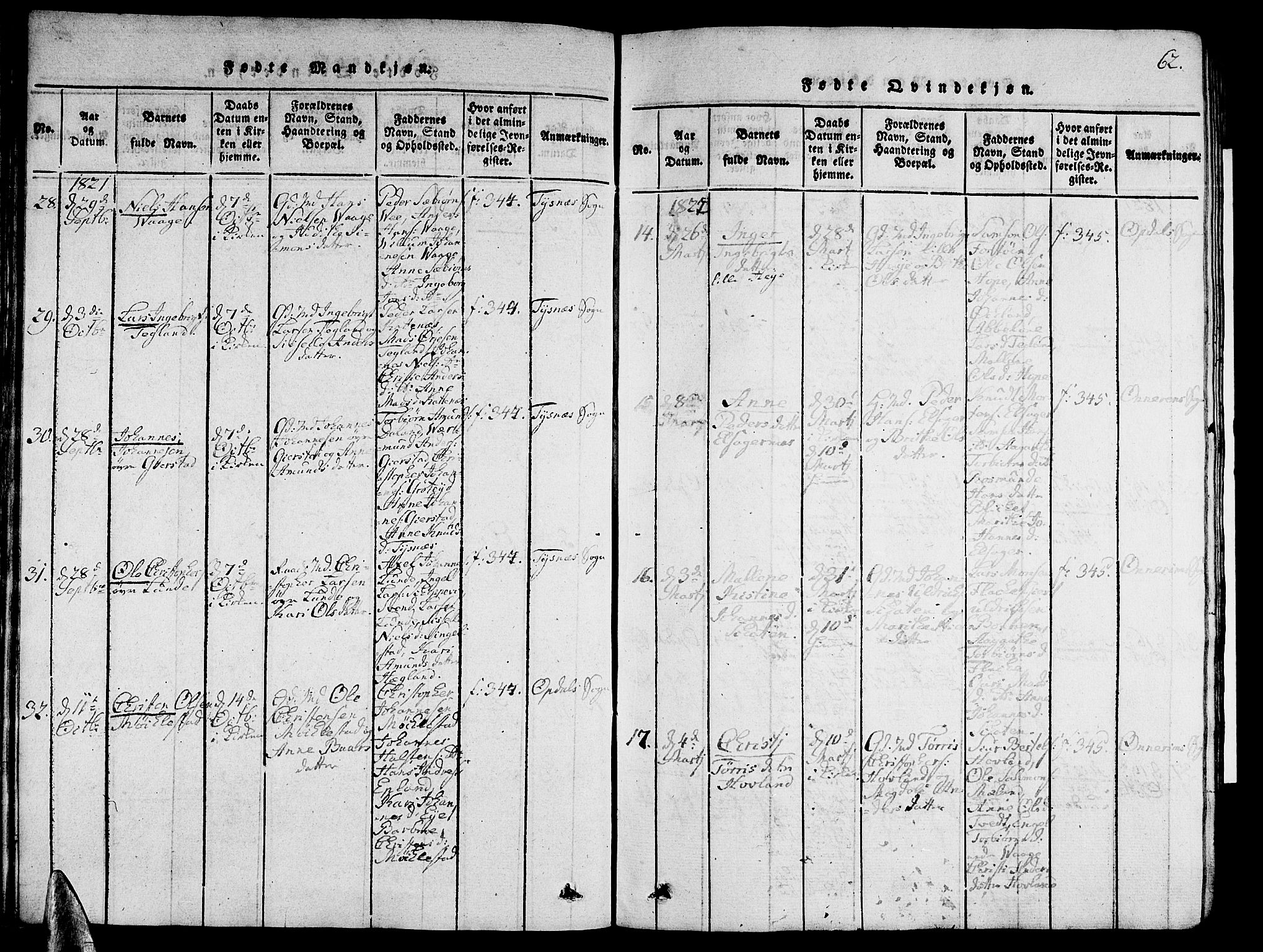 Tysnes sokneprestembete, AV/SAB-A-78601/H/Hab: Parish register (copy) no. A 1, 1816-1828, p. 62