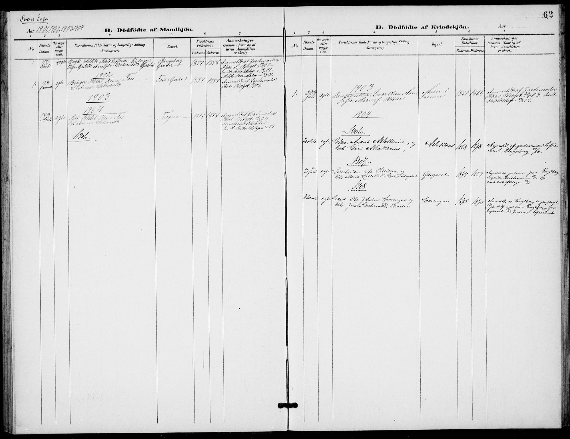 Flesberg kirkebøker, SAKO/A-18/G/Ga/L0005: Parish register (copy) no. I 5, 1899-1908, p. 62