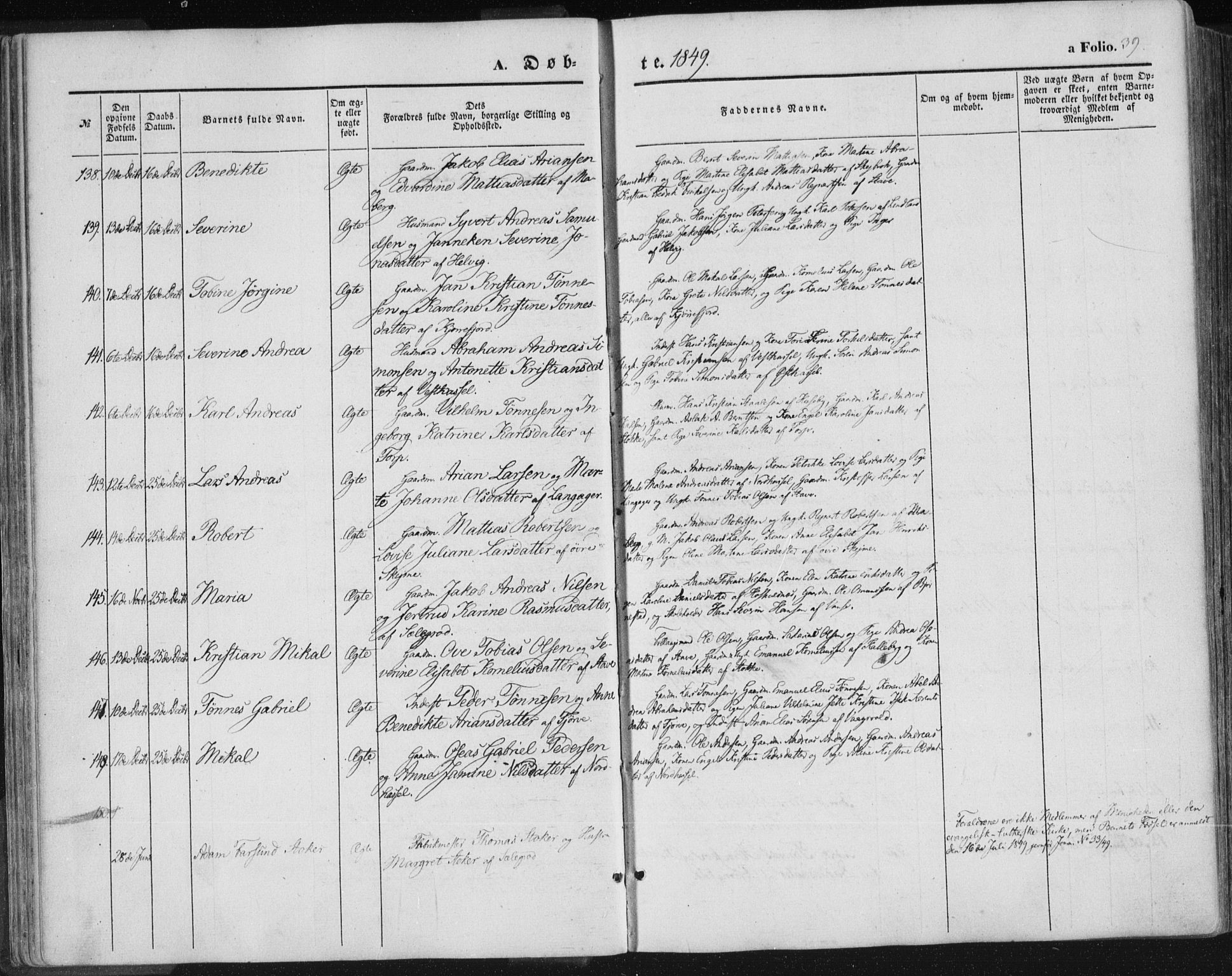 Lista sokneprestkontor, SAK/1111-0027/F/Fa/L0010: Parish register (official) no. A 10, 1846-1861, p. 39