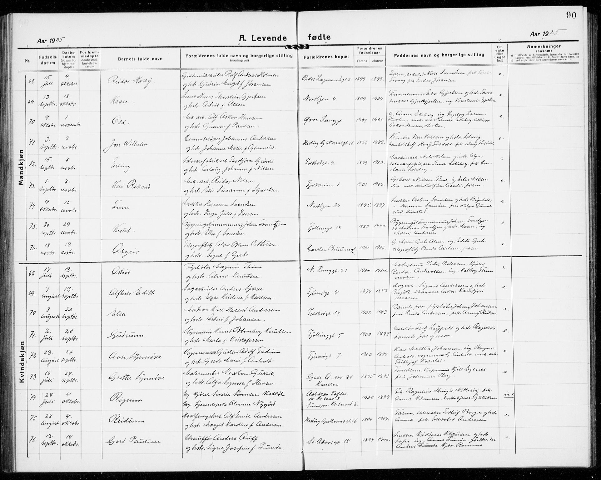 Tønsberg kirkebøker, AV/SAKO-A-330/G/Ga/L0010: Parish register (copy) no. 10, 1920-1942, p. 90