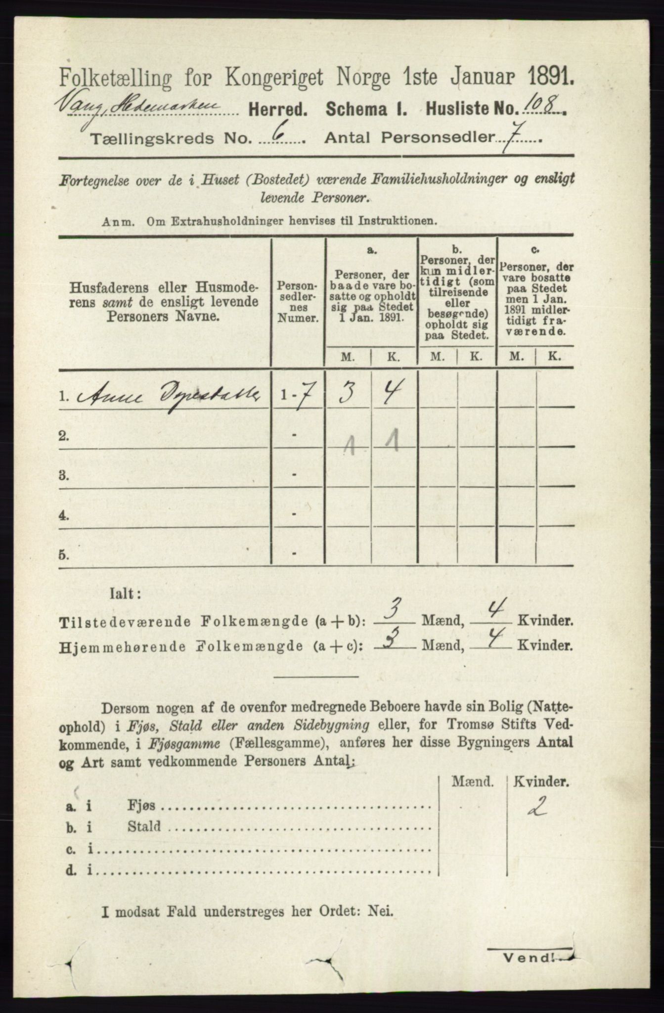 RA, 1891 census for 0414 Vang, 1891, p. 4277