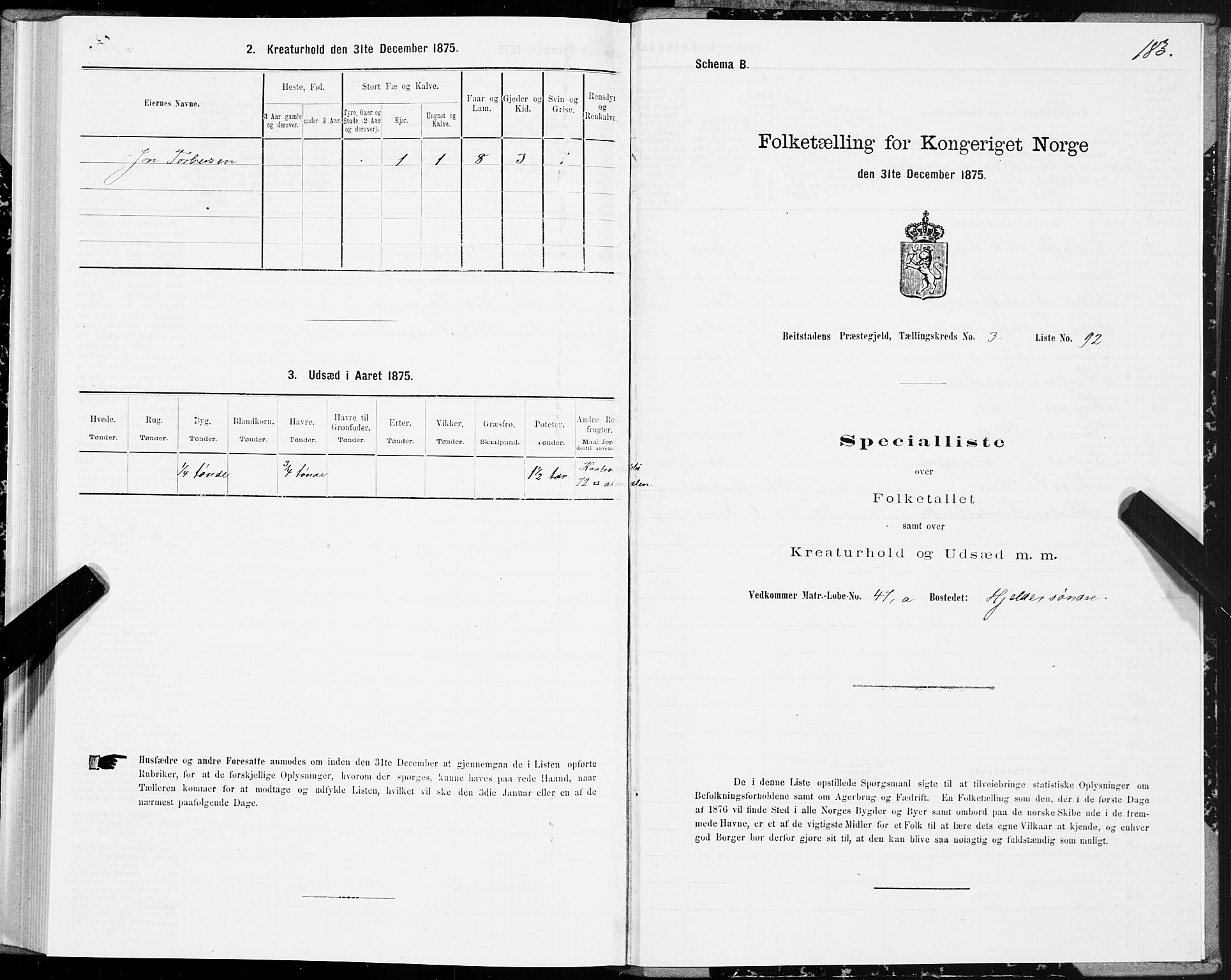 SAT, 1875 census for 1727P Beitstad, 1875, p. 2183