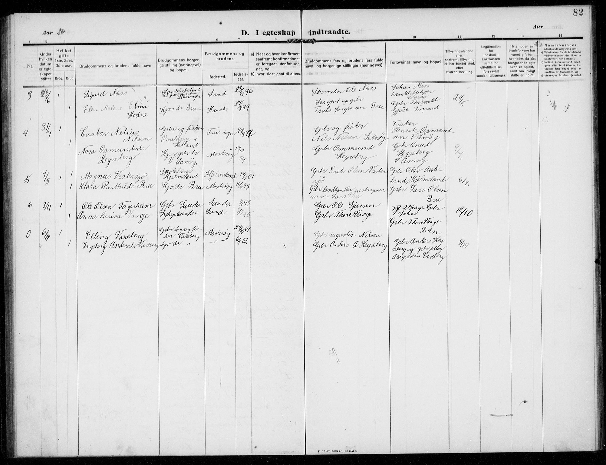 Rennesøy sokneprestkontor, AV/SAST-A -101827/H/Ha/Haa/L0017: Parish register (official) no. A 17, 1908-1926, p. 82