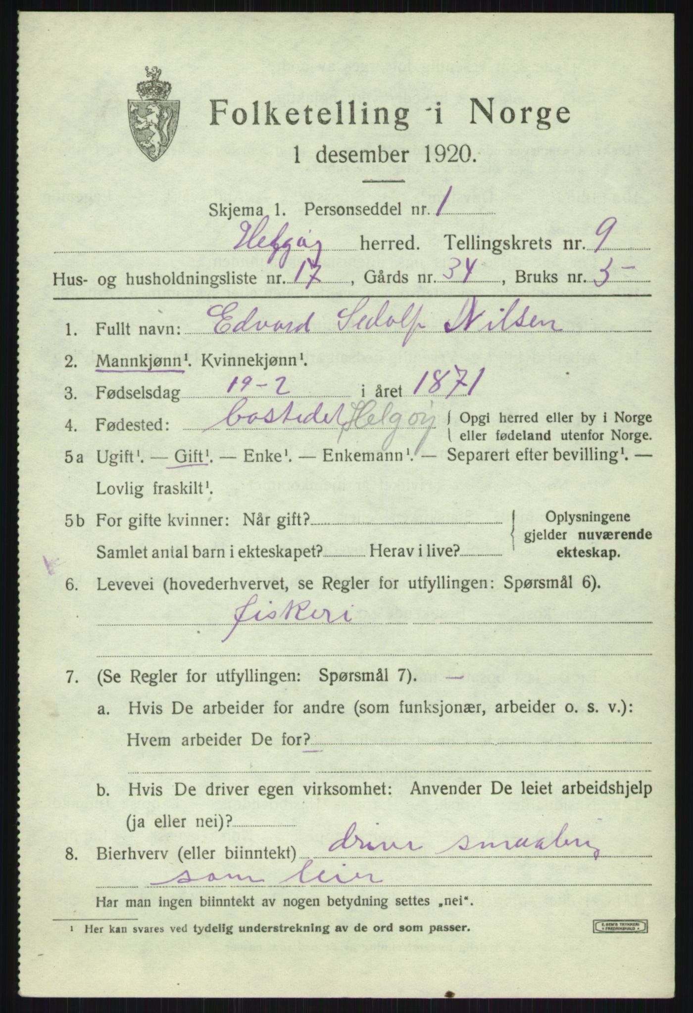 SATØ, 1920 census for Helgøy, 1920, p. 3501