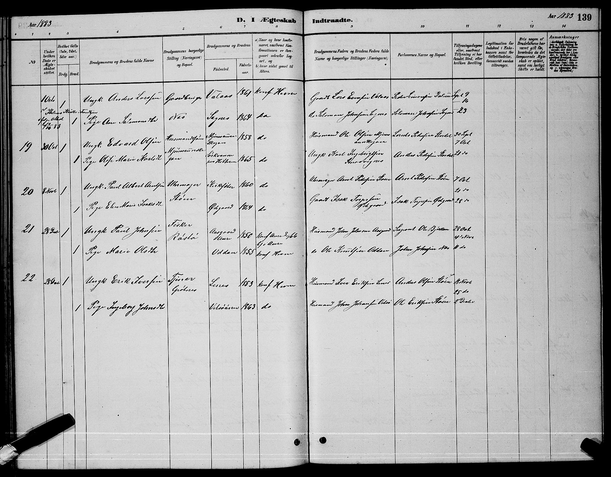 Ministerialprotokoller, klokkerbøker og fødselsregistre - Sør-Trøndelag, AV/SAT-A-1456/630/L0504: Parish register (copy) no. 630C02, 1879-1898, p. 139