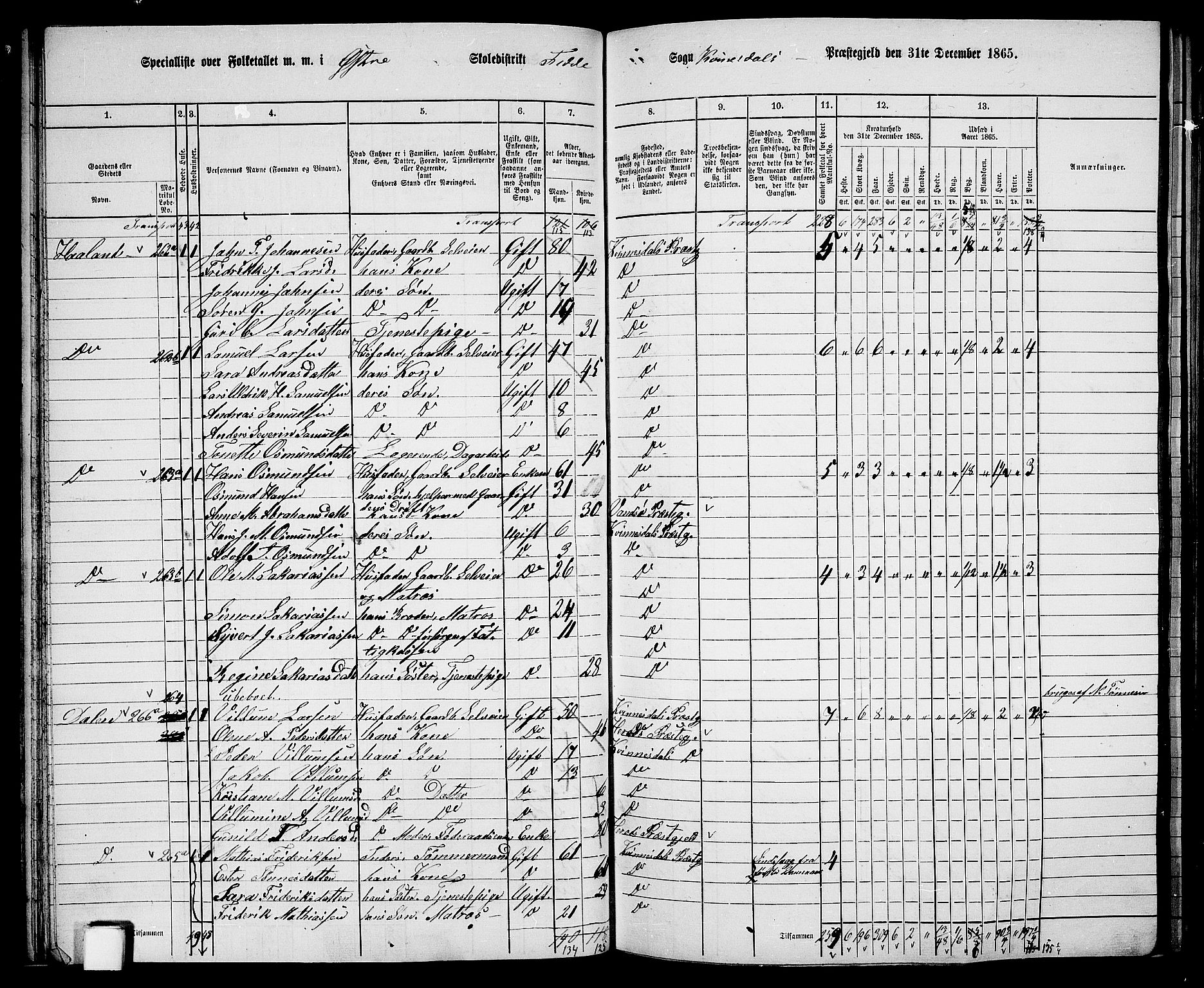 RA, 1865 census for Kvinesdal, 1865, p. 65