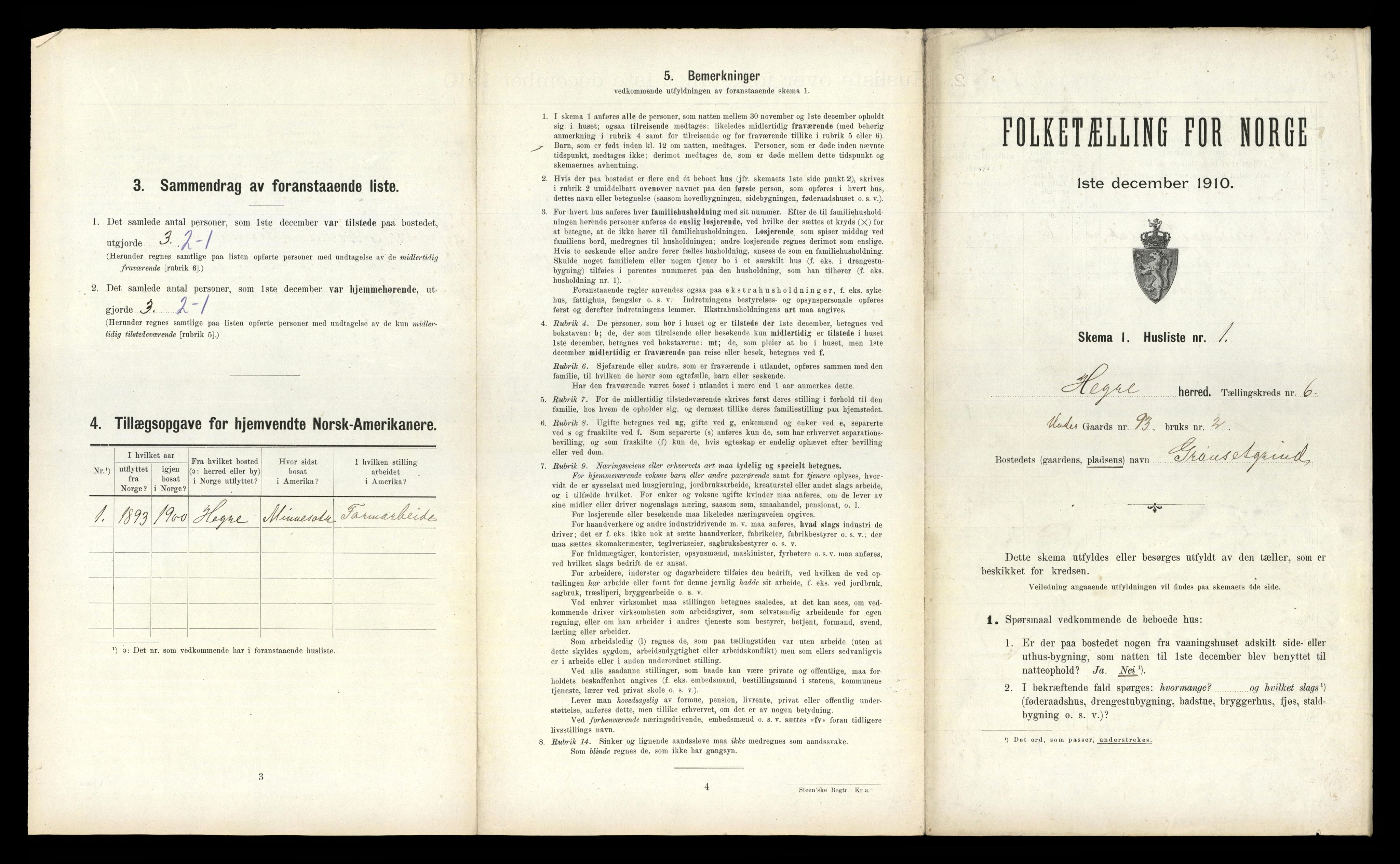 RA, 1910 census for Hegra, 1910, p. 696