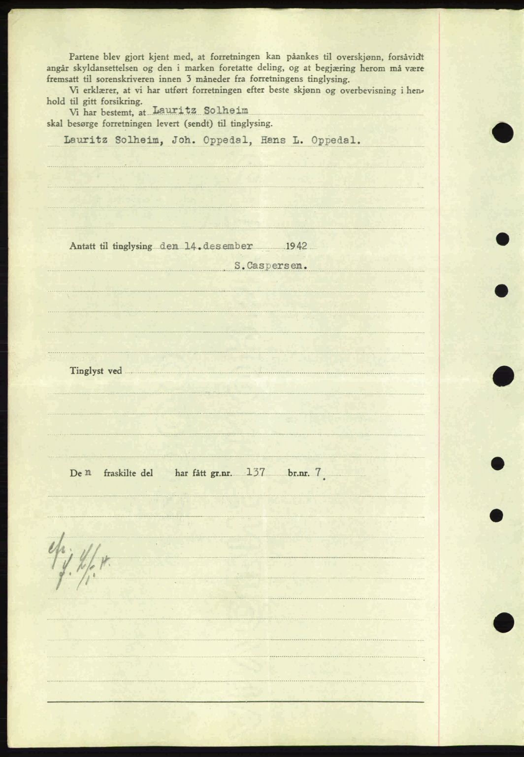 Nordfjord sorenskriveri, SAB/A-2801/02/02b/02bj/L0007: Mortgage book no. A7, 1941-1943, Diary no: : 1516/1942