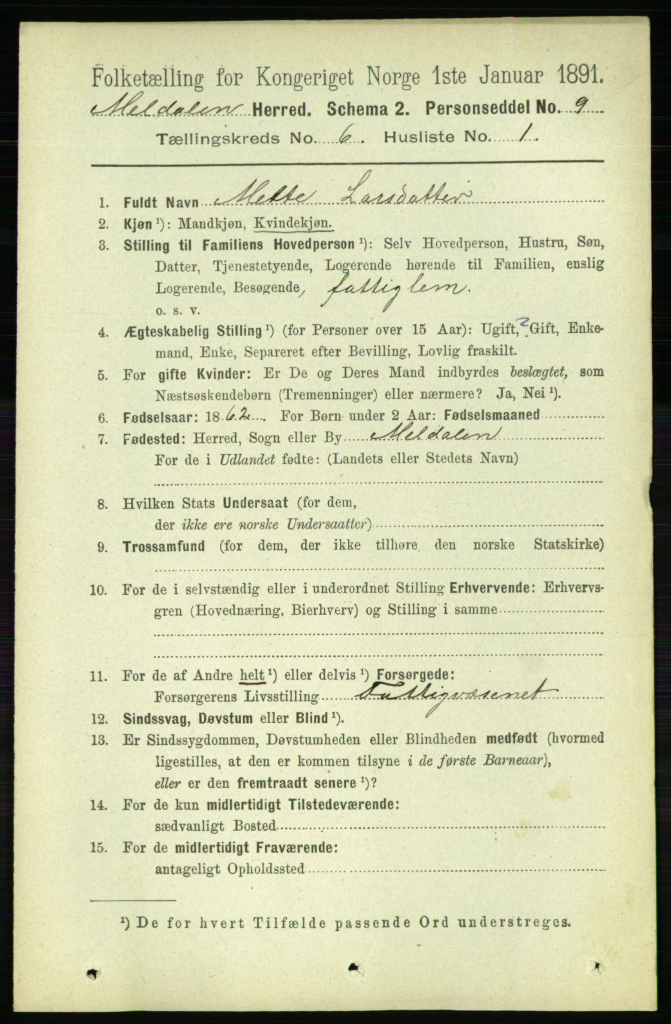 RA, 1891 census for 1636 Meldal, 1891, p. 2877