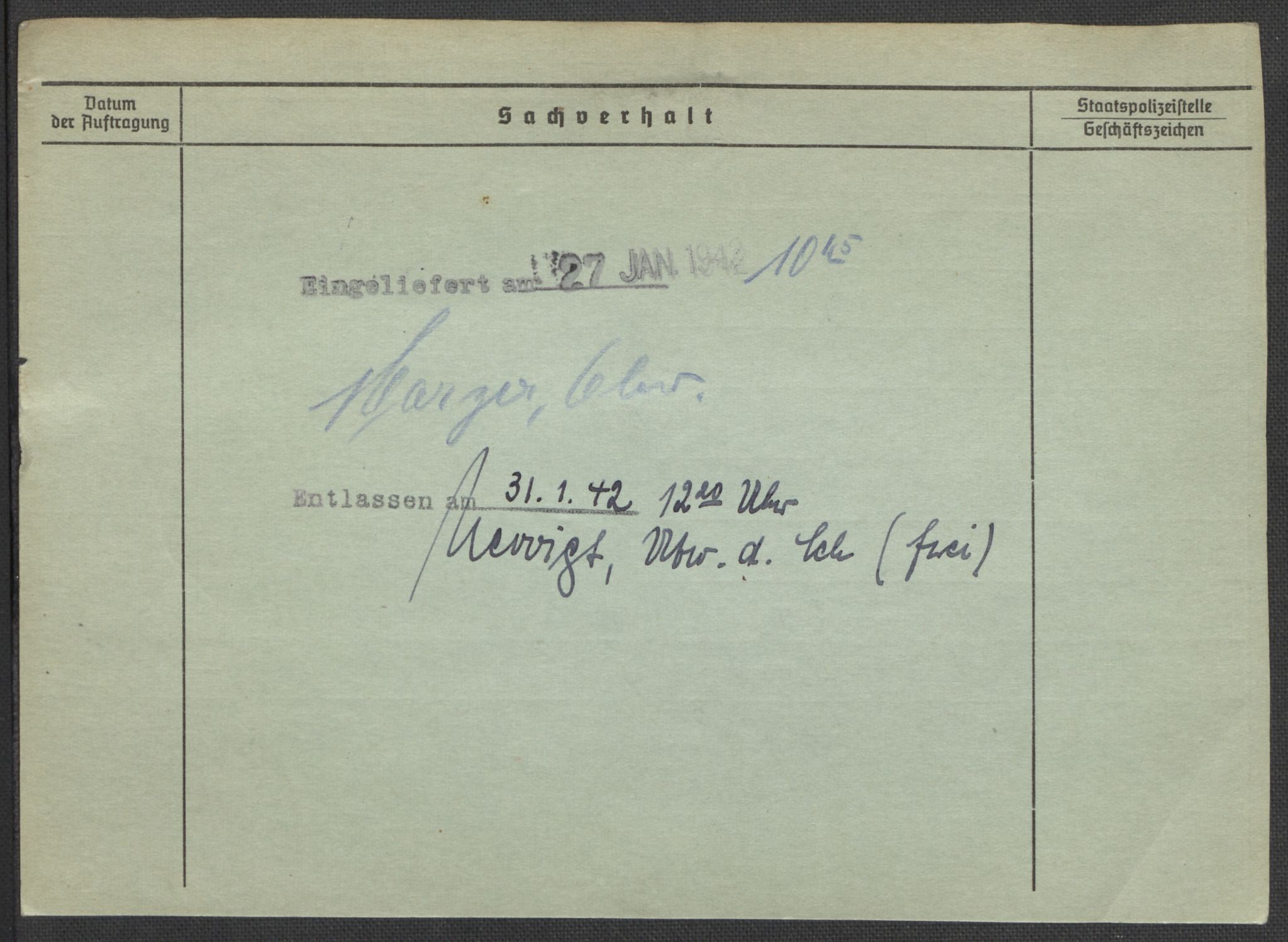 Befehlshaber der Sicherheitspolizei und des SD, AV/RA-RAFA-5969/E/Ea/Eaa/L0002: Register over norske fanger i Møllergata 19: Bj-Eng, 1940-1945, p. 11