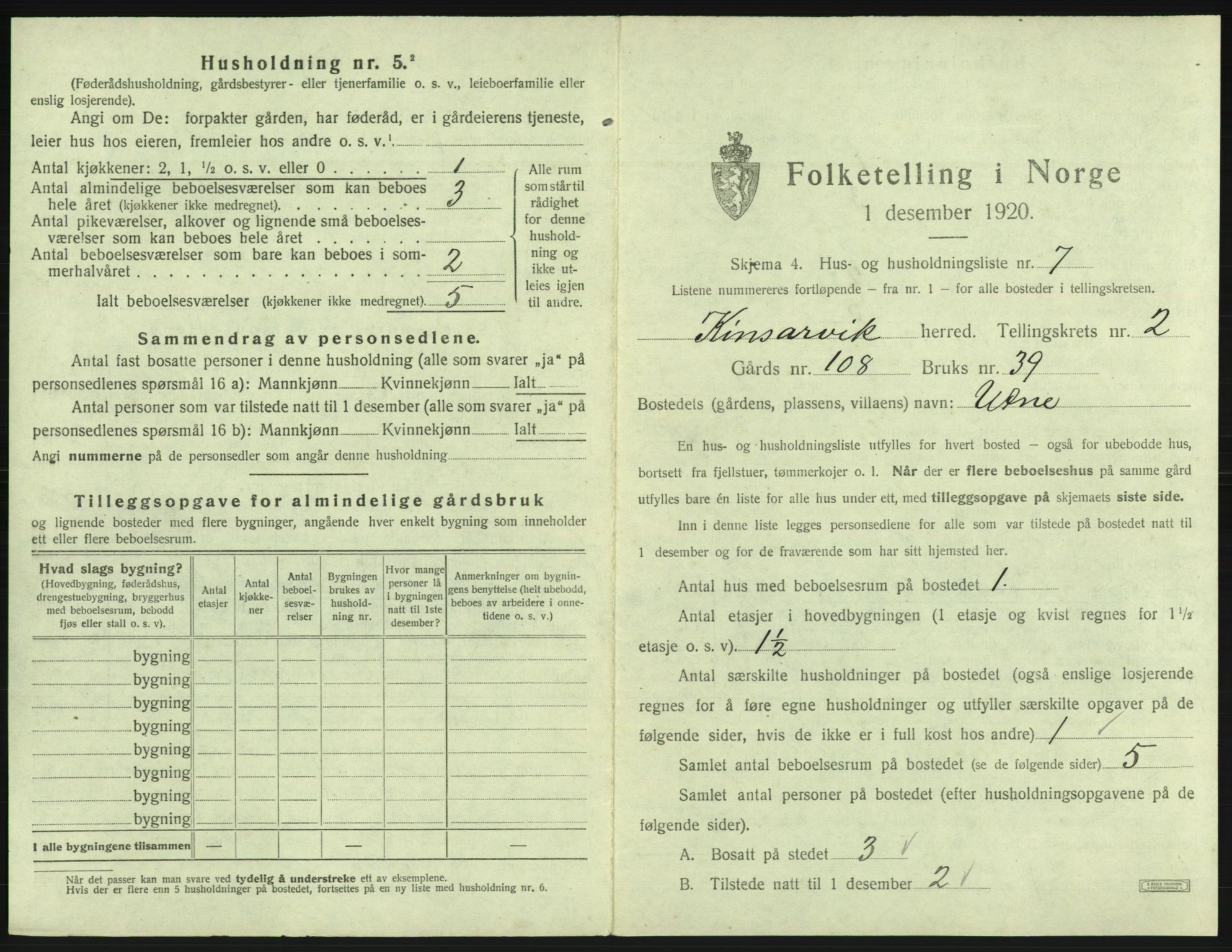 SAB, 1920 census for Kinsarvik, 1920, p. 146